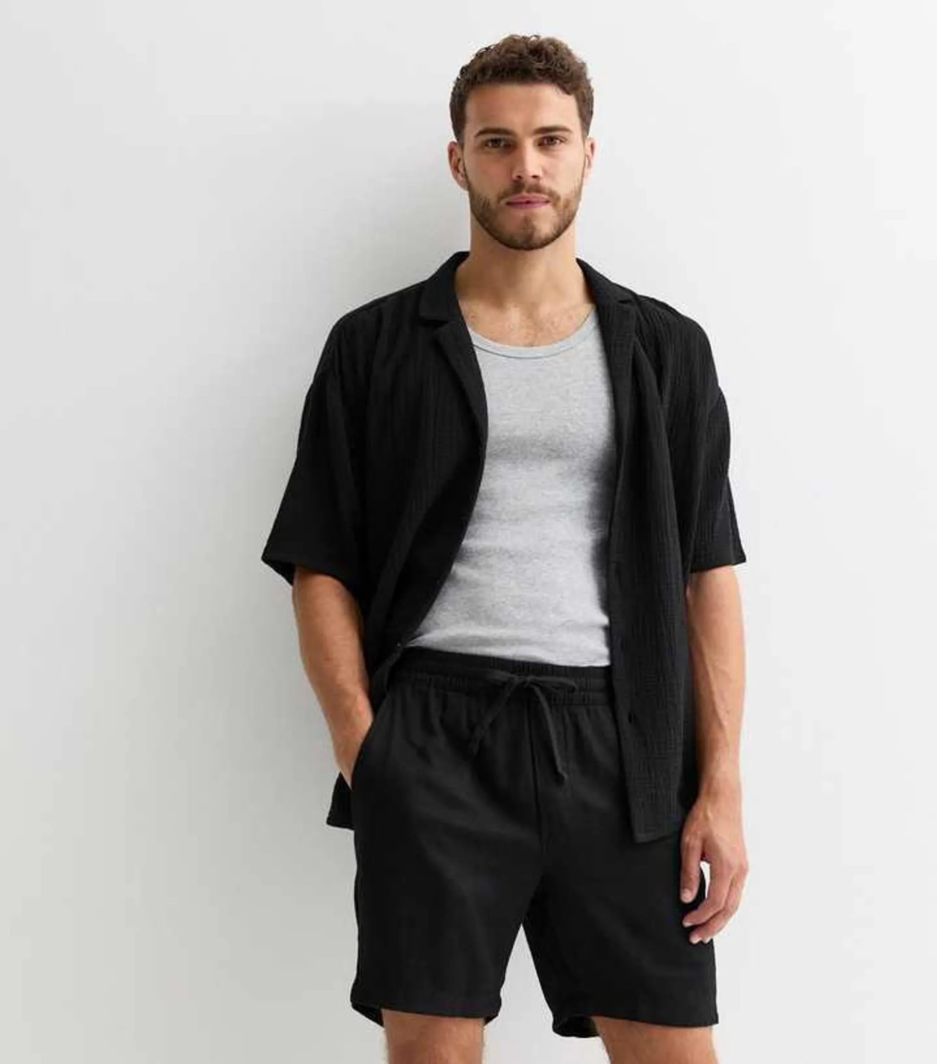 Only & Sons Black Cotton-Linen Shorts