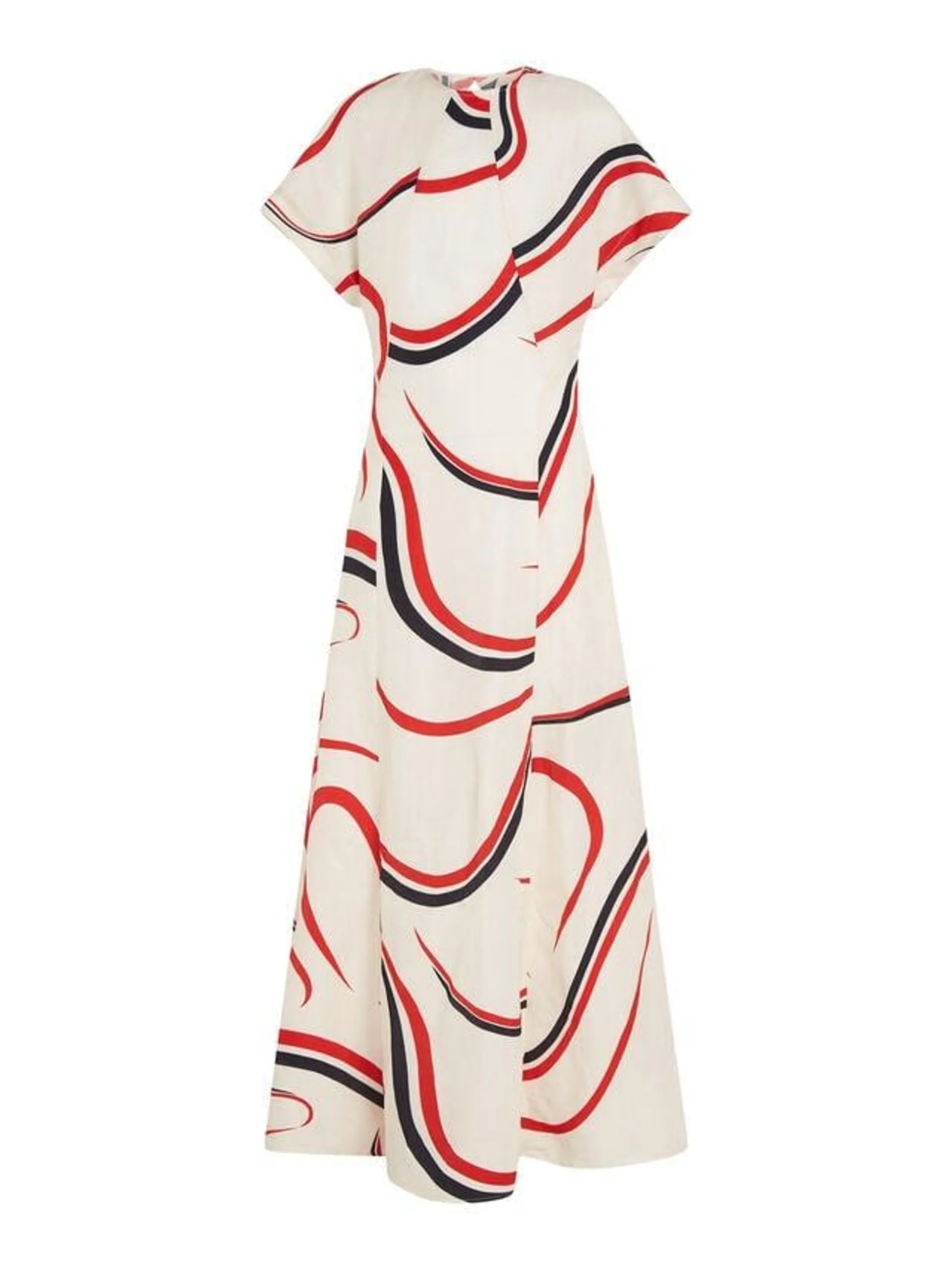 Ribbon Print Fit And Flare Midi Dress