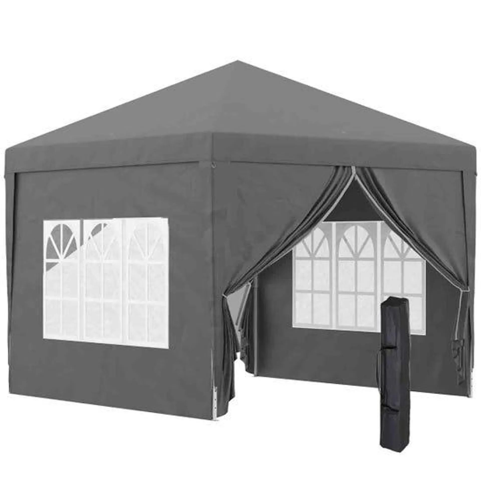 Outsunny 3mx3m Pop Up Gazebo Party Tent Canopy Marquee w/ Storage Bag Grey