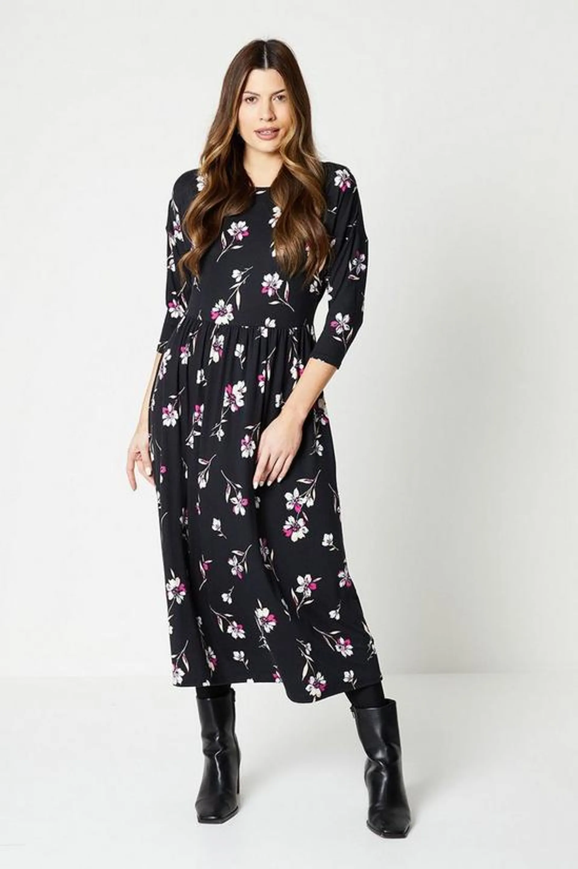 Ruched Waist Jersey Midi Dress