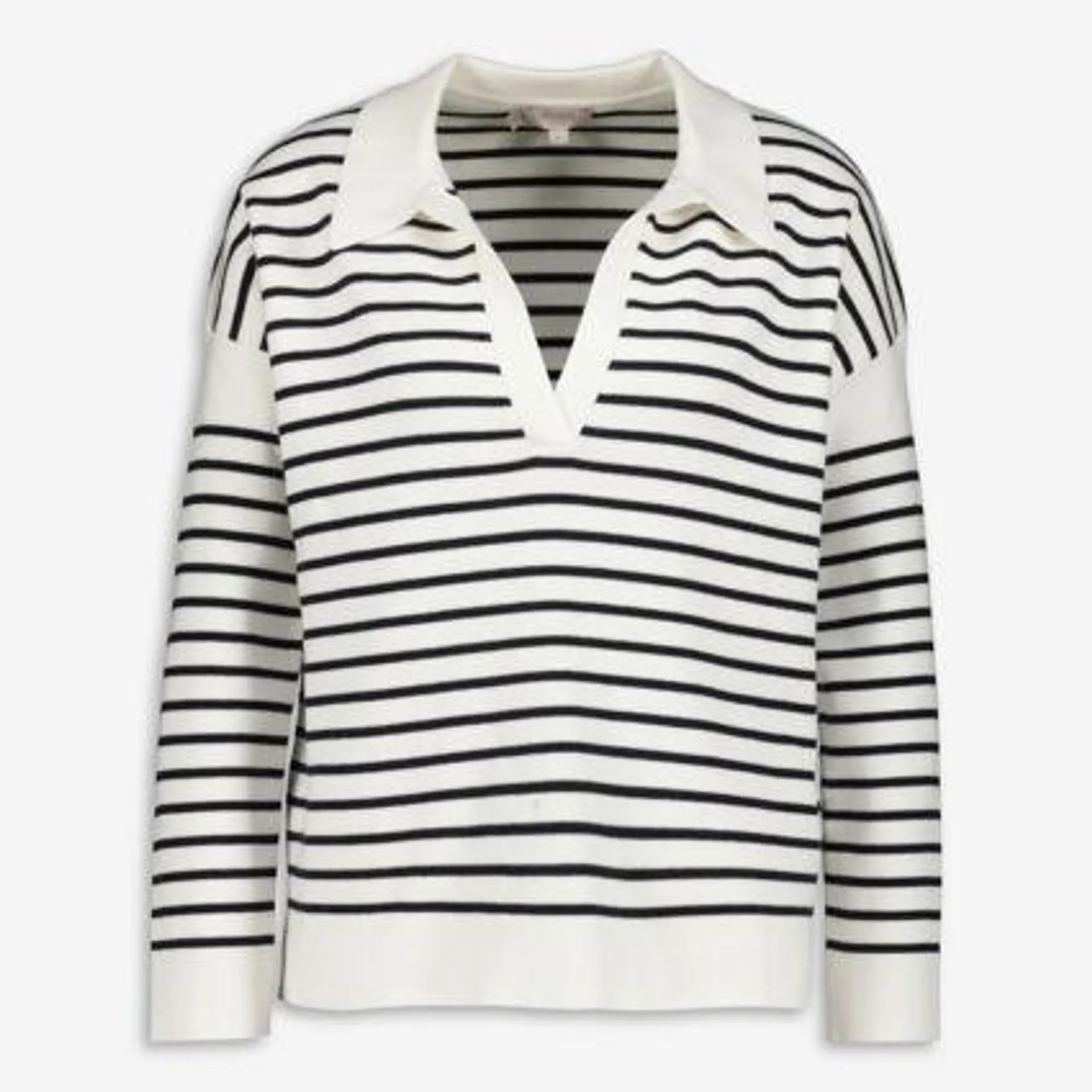 White & Navy Striped Knit Jumper