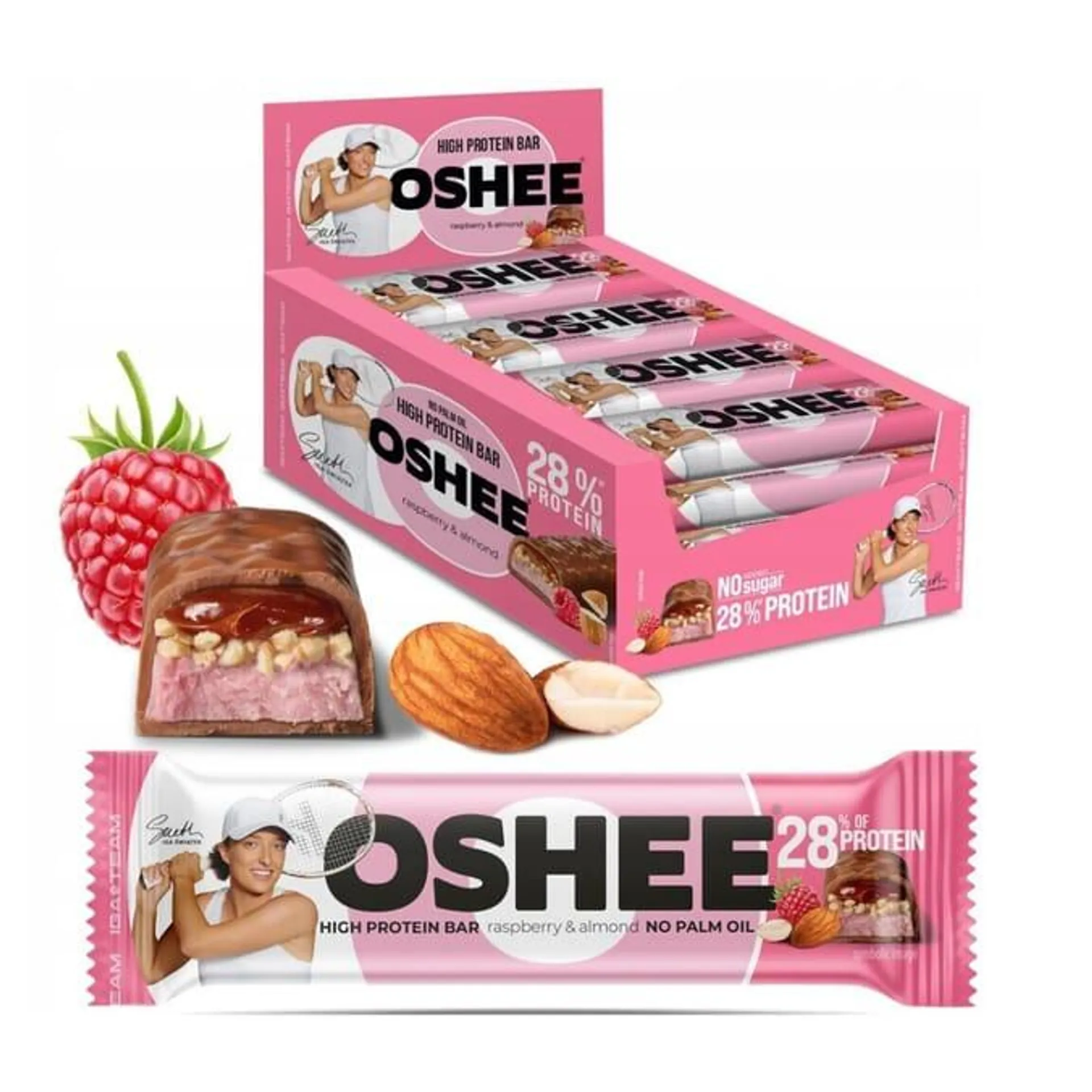 Oshee High Protein Bar Raspberry & Almond 49g x 12