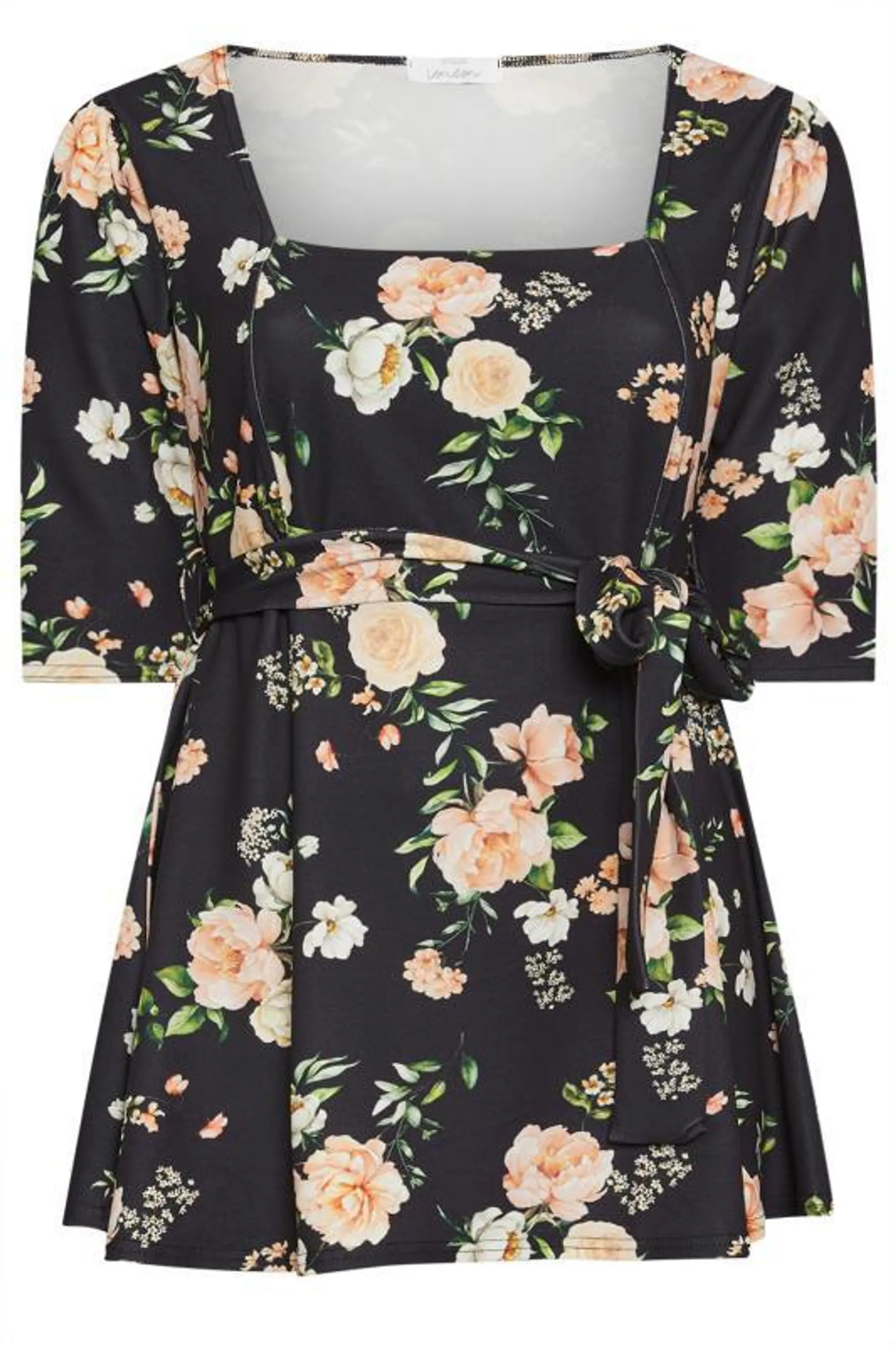 YOURS LONDON Curve Black Floral Print Square Neck Top