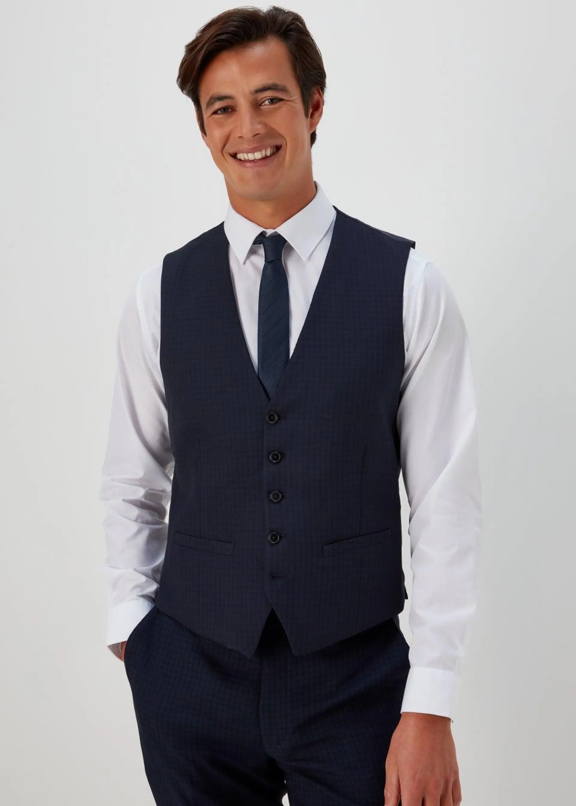 Taylor & Wright Tyne Navy Check Suit Waistcoat