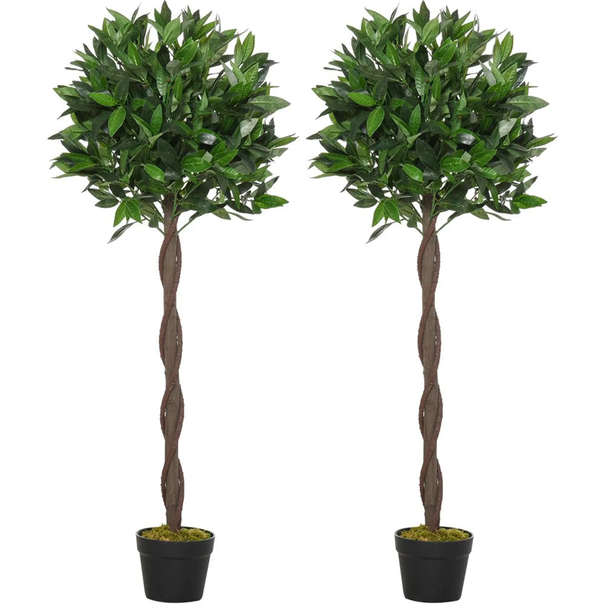 Outsunny Bay Leaf Laurel Ball Tree Artificial Plant In Pot 4ft 2 Pack