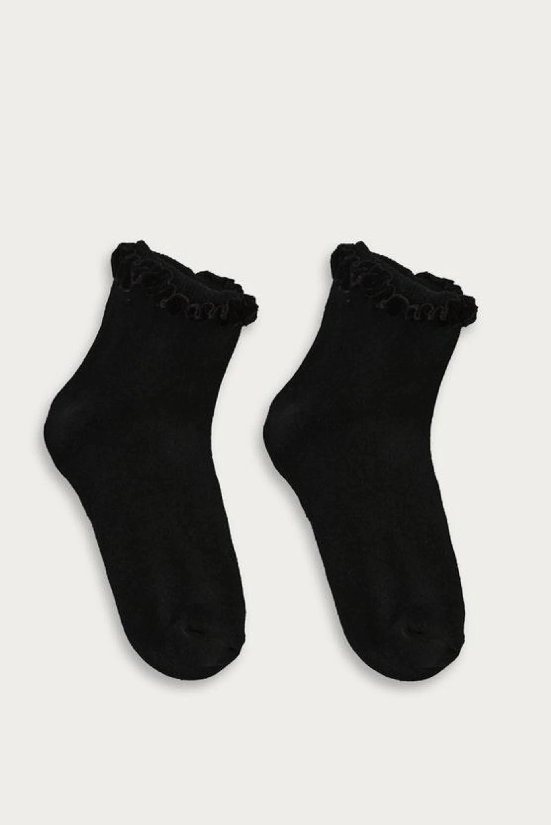 Black Velvet Frill Top Socks