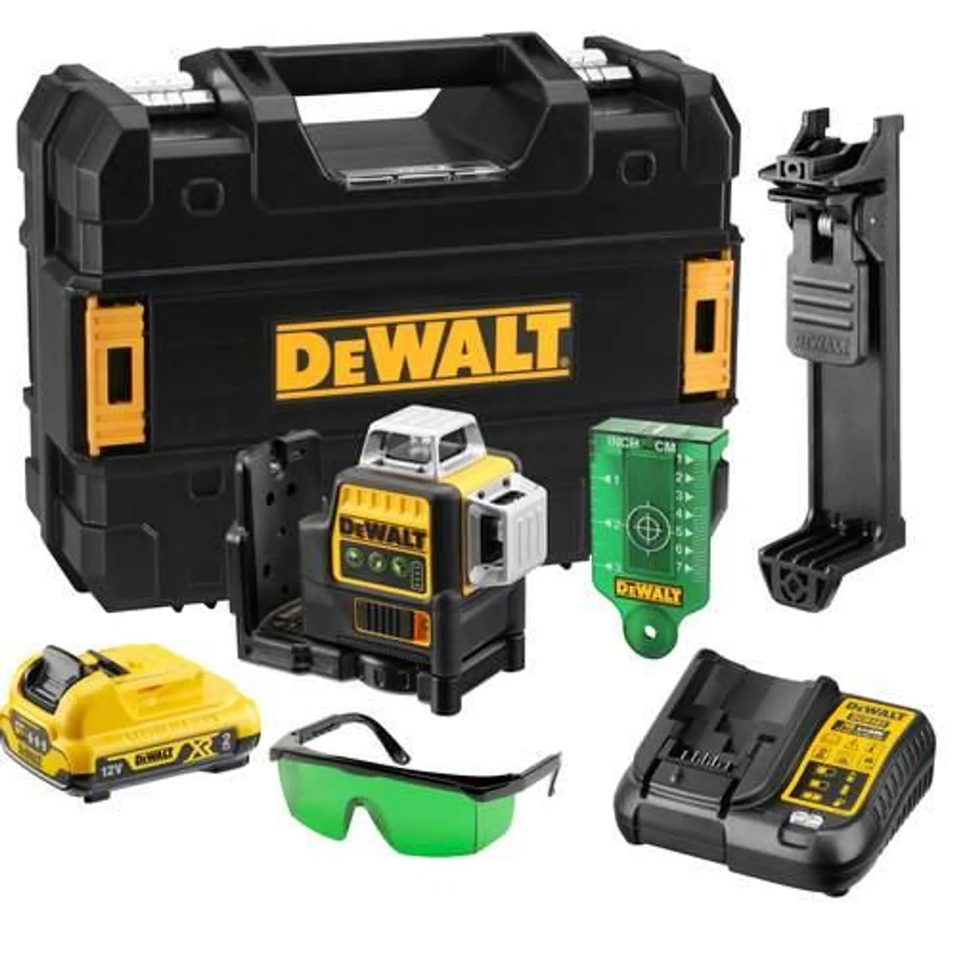 DeWALT DCE089D1G-GB 12V 3 x 360° Green Multi Line Laser Level