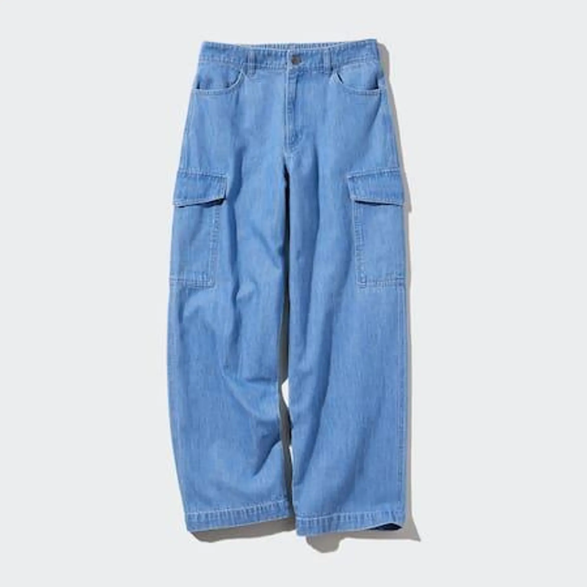 Denim Wide Straight Leg Cargo Trousers