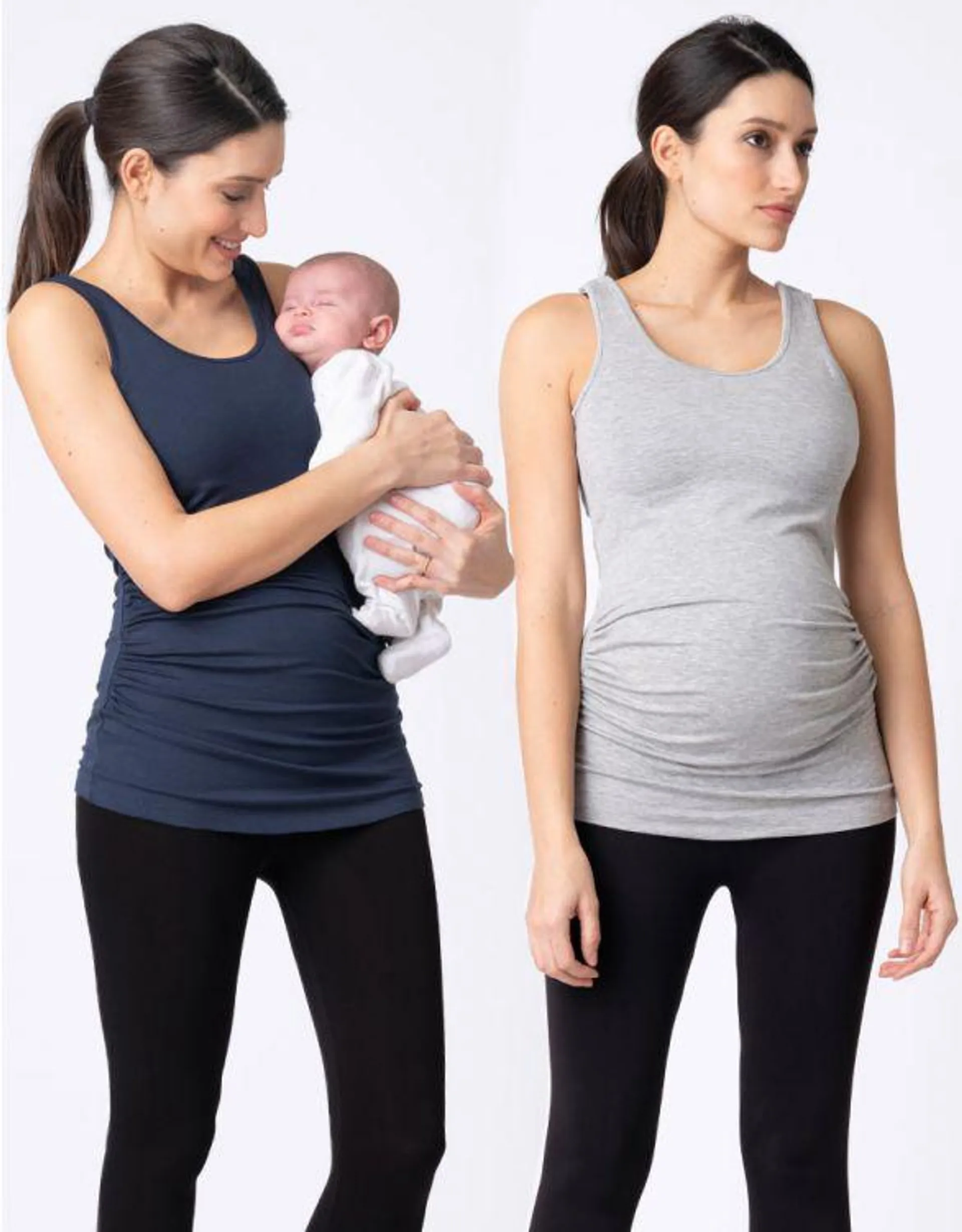 Maternity & Nursing Tops – Grey & Navy Twin Pack