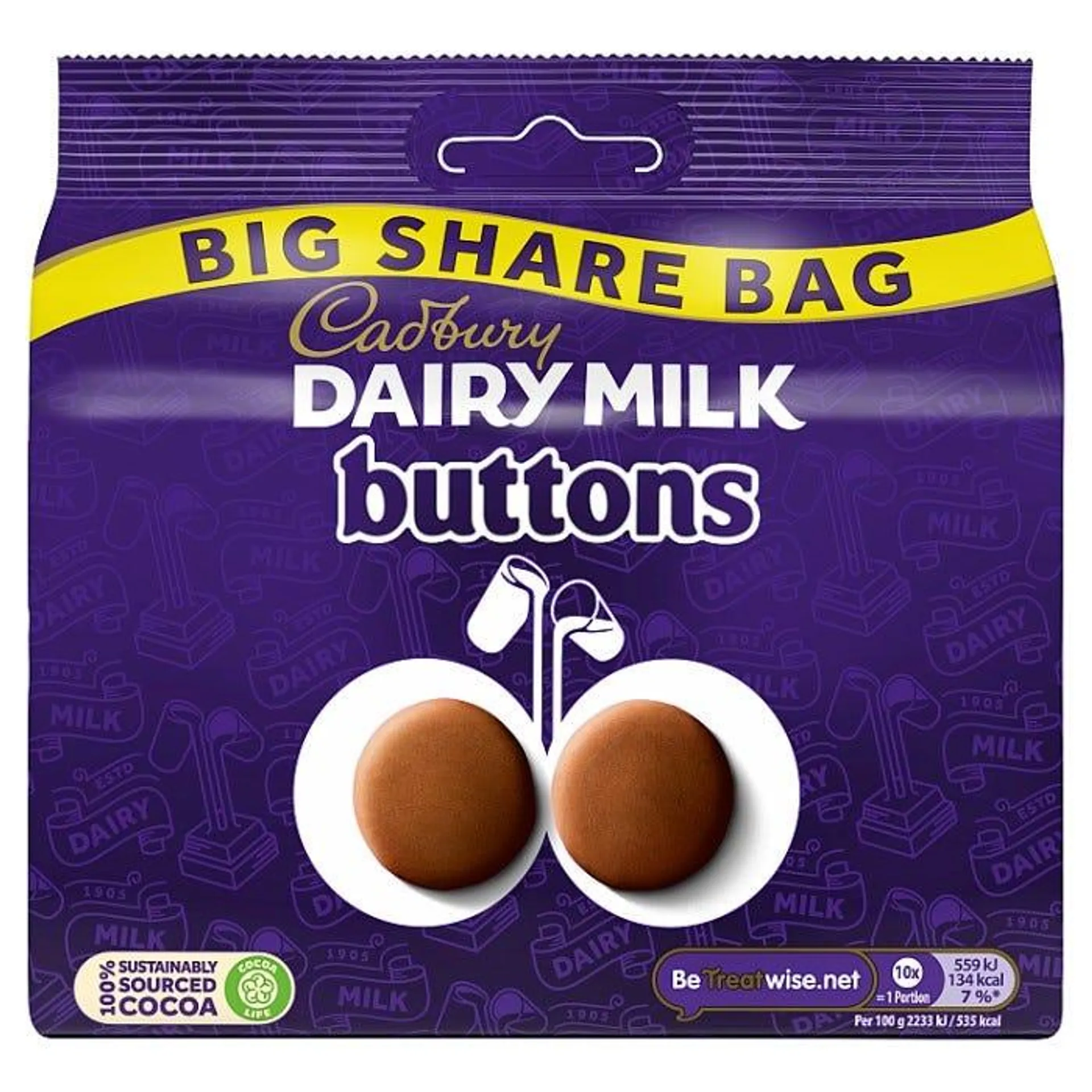 Cadbury Dairy Milk Giant Buttons Sharing Bag, 184.8g