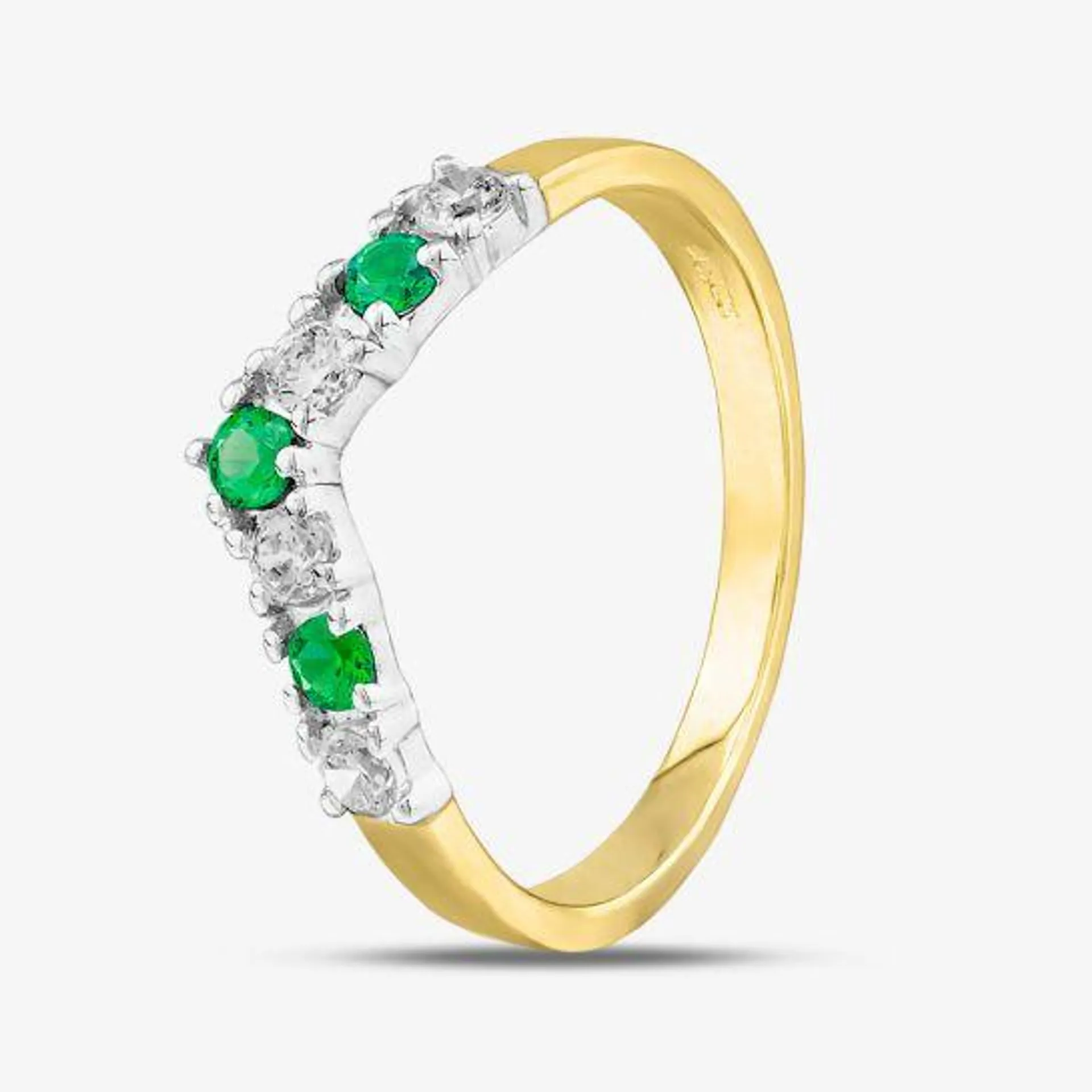 9ct Yellow Gold Green & Clear Crystal Wishbone Ring DIV003G