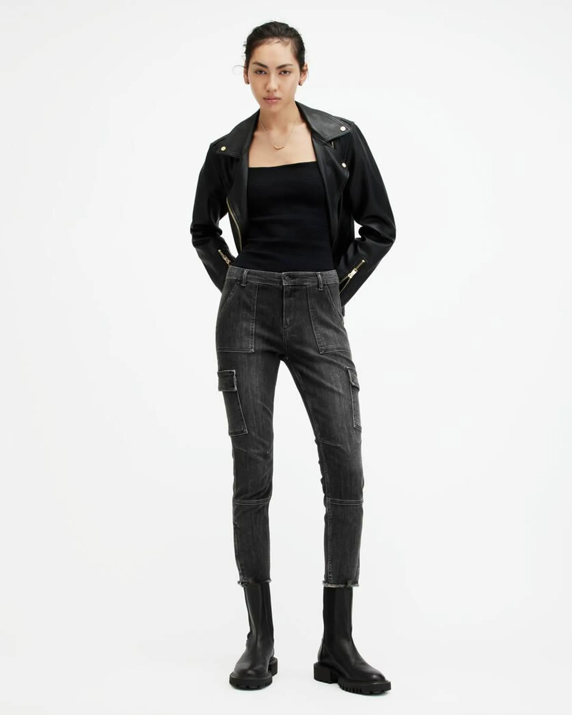 Duran Mid-Rise Skinny Cargo Denim Jeans