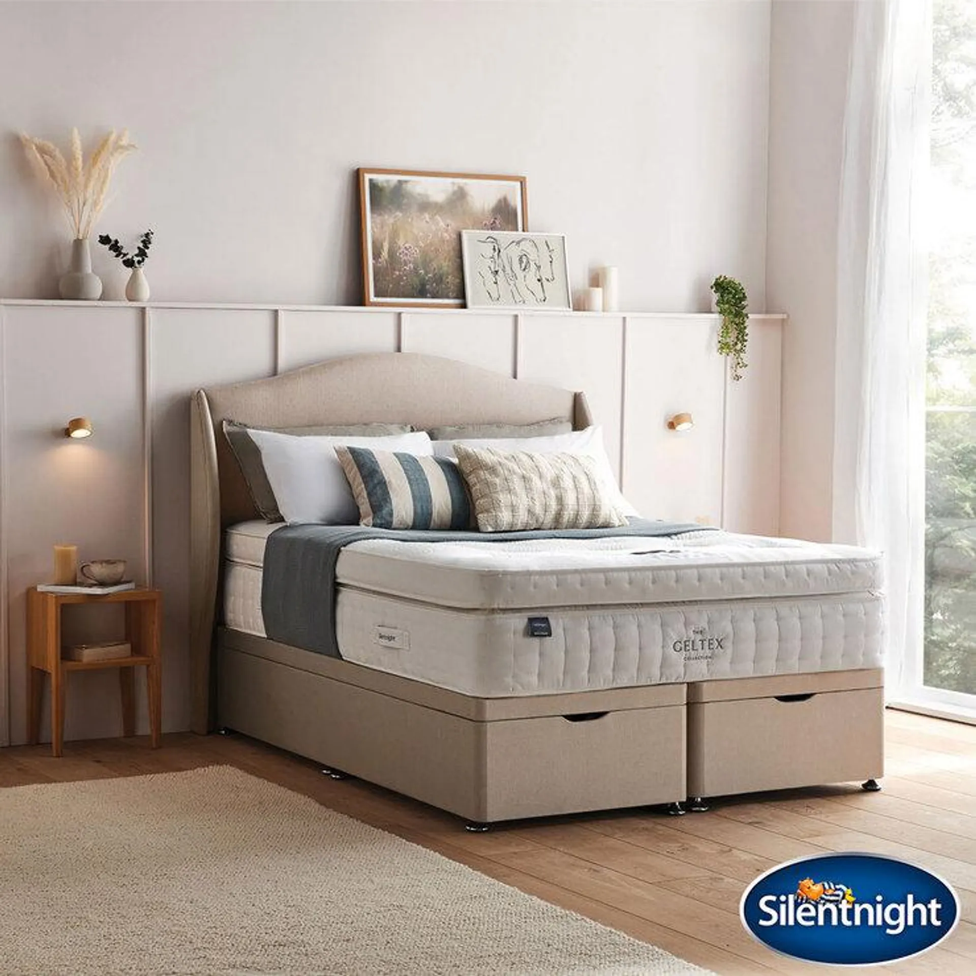 Silentnight Geltex 4000 Pocket Boxtop Mattress & Sandstone Full Ottoman Divan in 3 Sizes