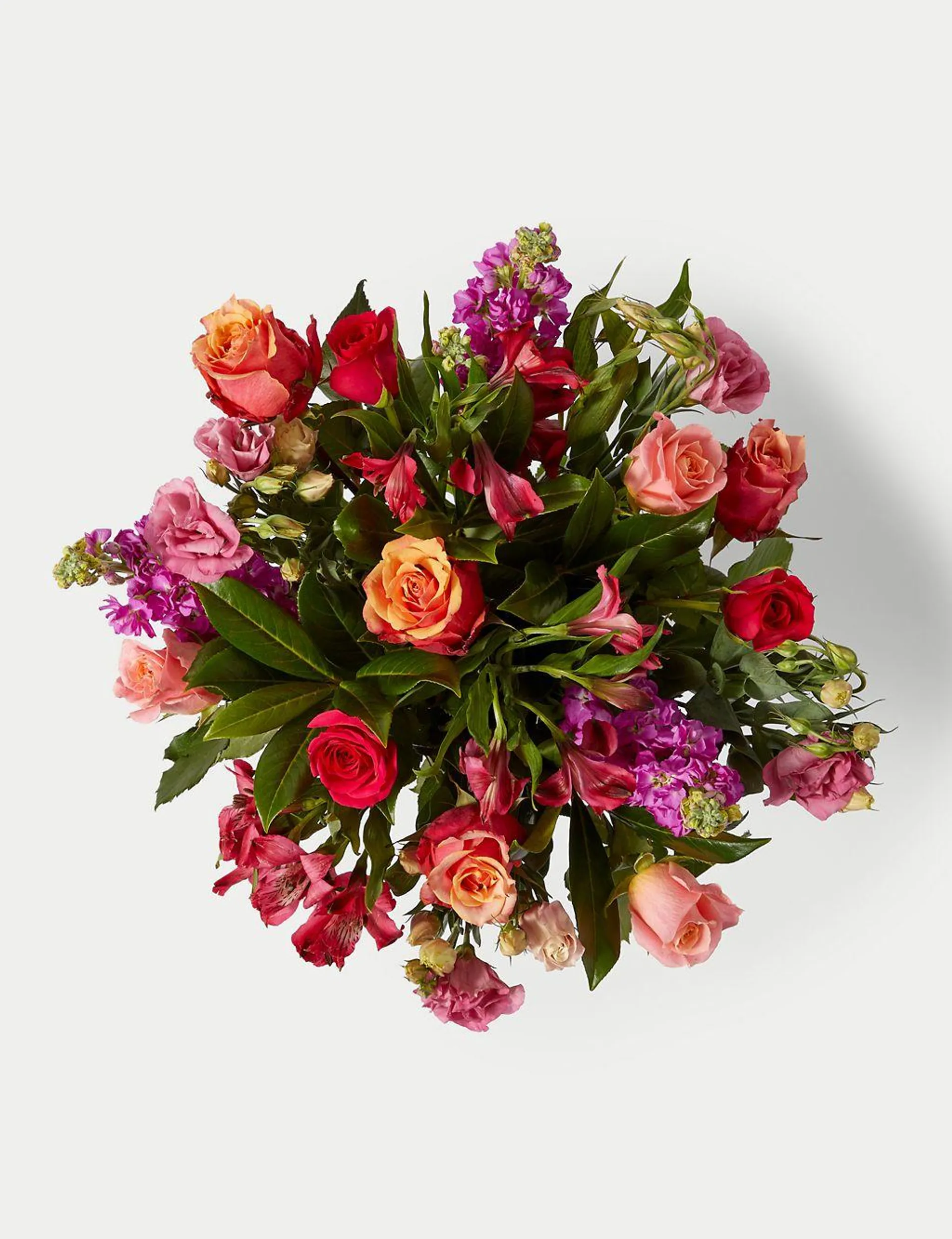 Roses, Lisianthus & Stock Bright Bouquet With Caramel collection