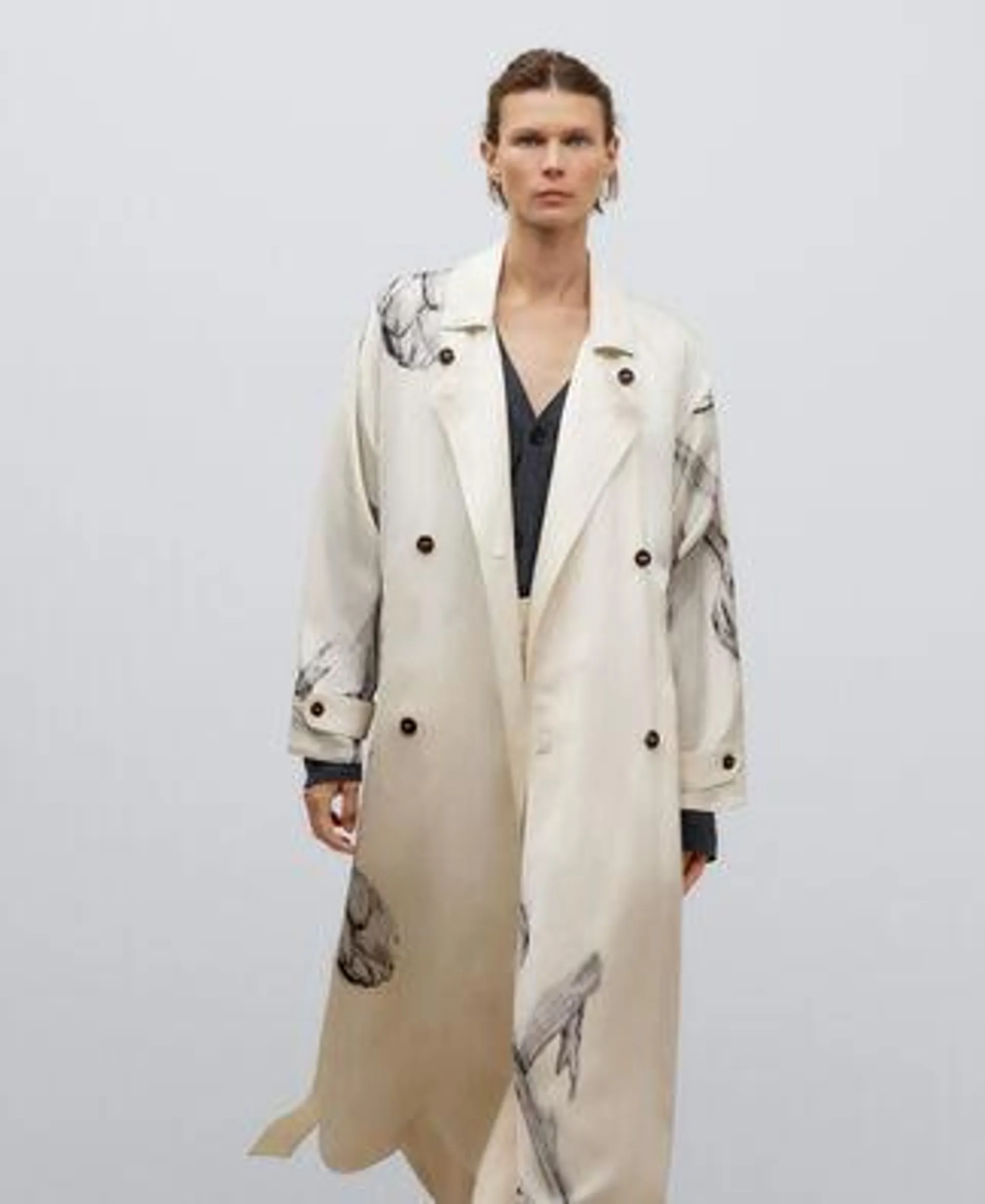 Floral printed trench coat woman