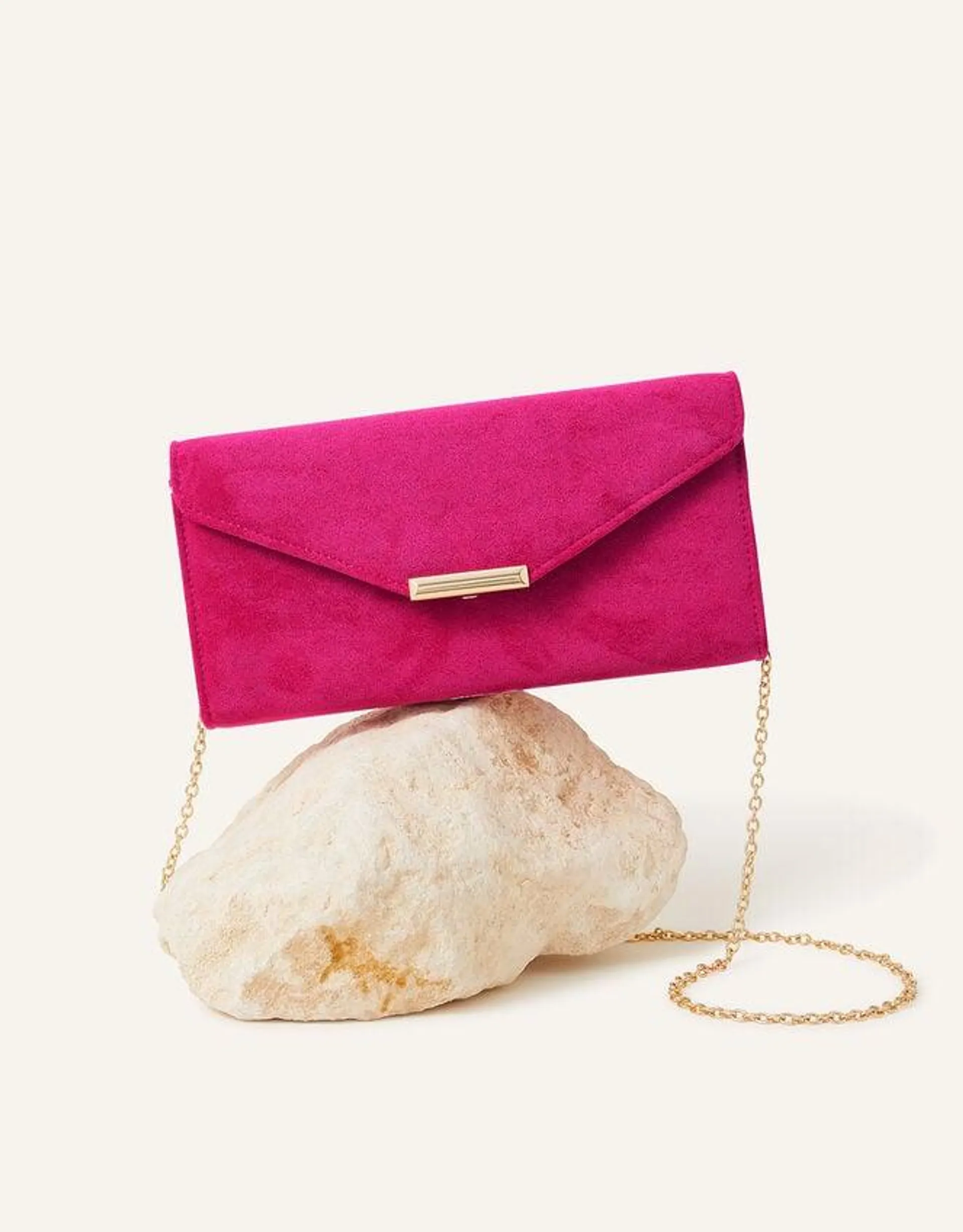 Suedette Envelope Clutch Bag Pink