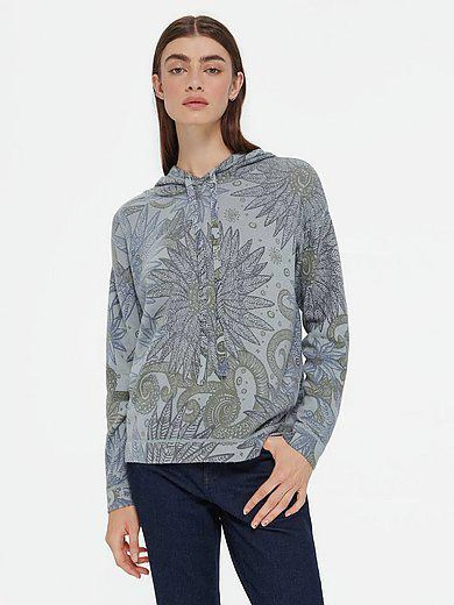 Cashmere jumper with floral pattern all over