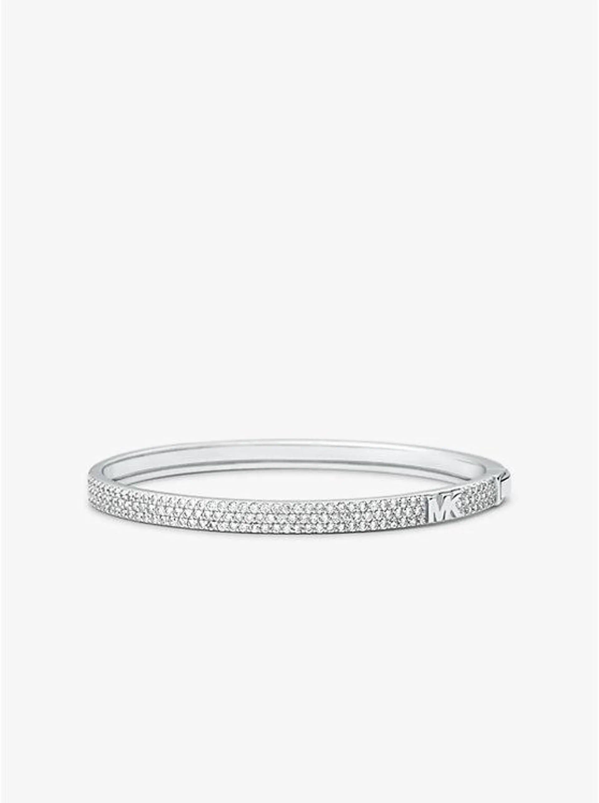 Precious Metal-Plated Sterling Silver Pavé Logo Bangle