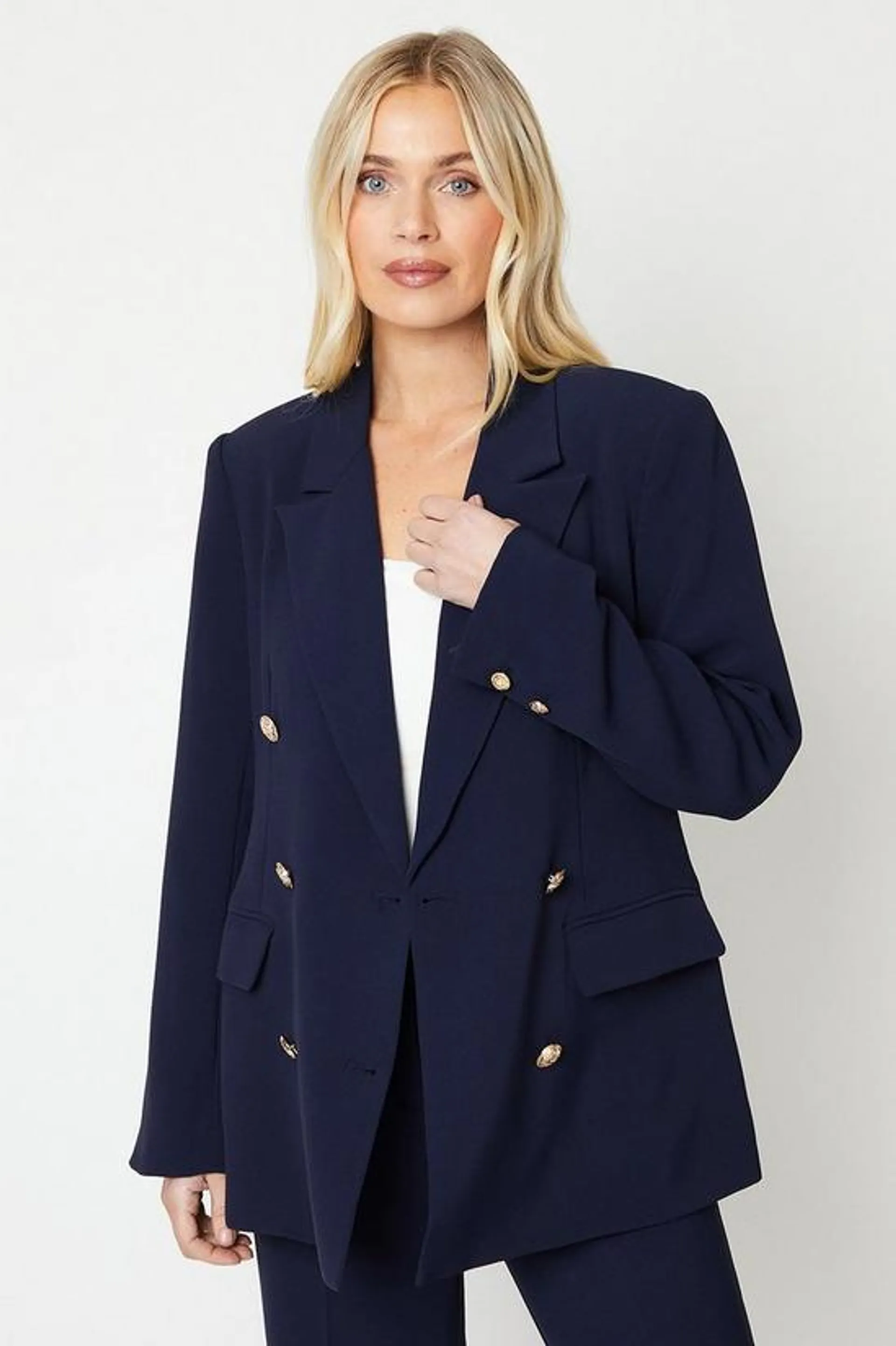 Petite Double Breasted Military Blazer