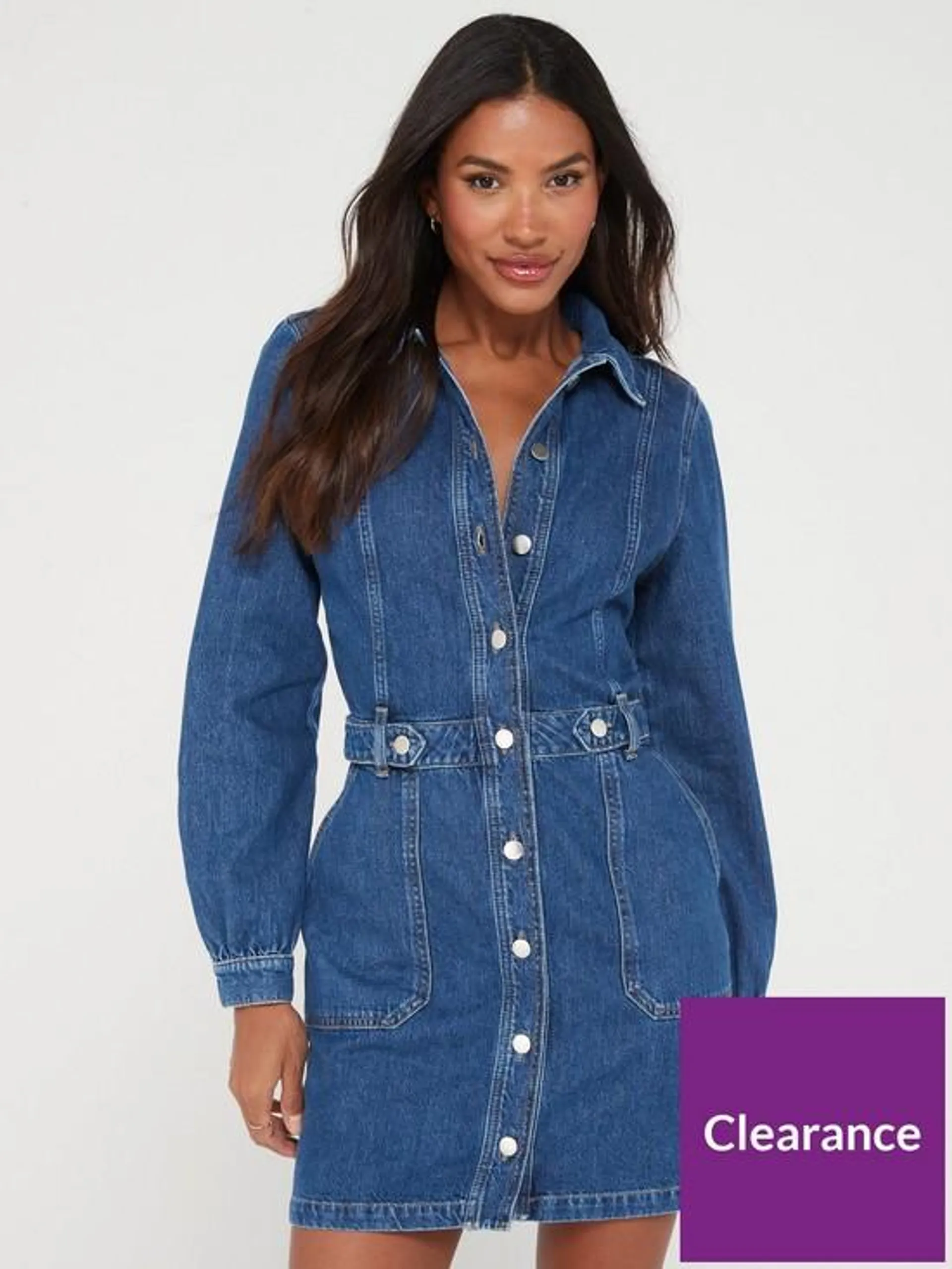 Long Sleeve Denim Dress - Blue