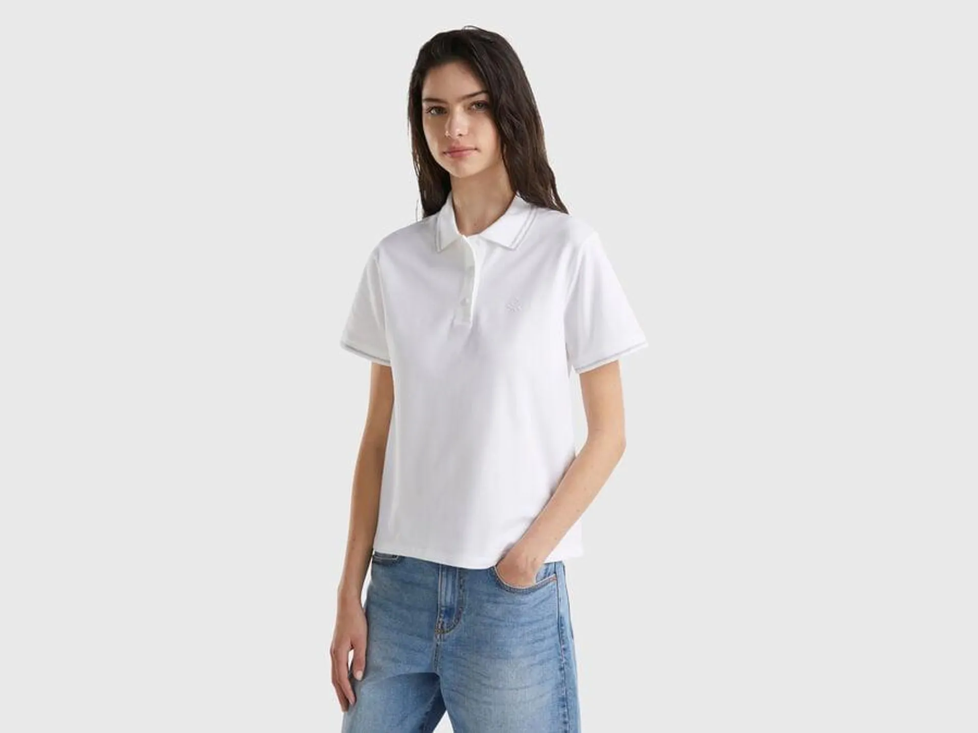 White polo in stretch organic cotton