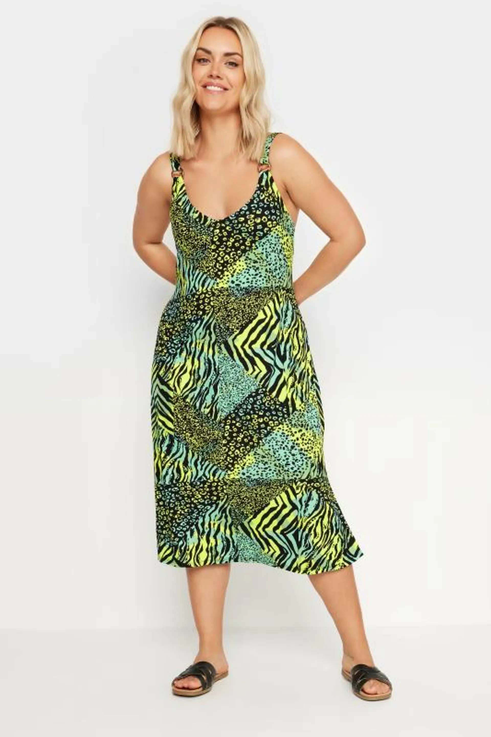 YOURS Curve Green Mixed Animal Print Beach Dress