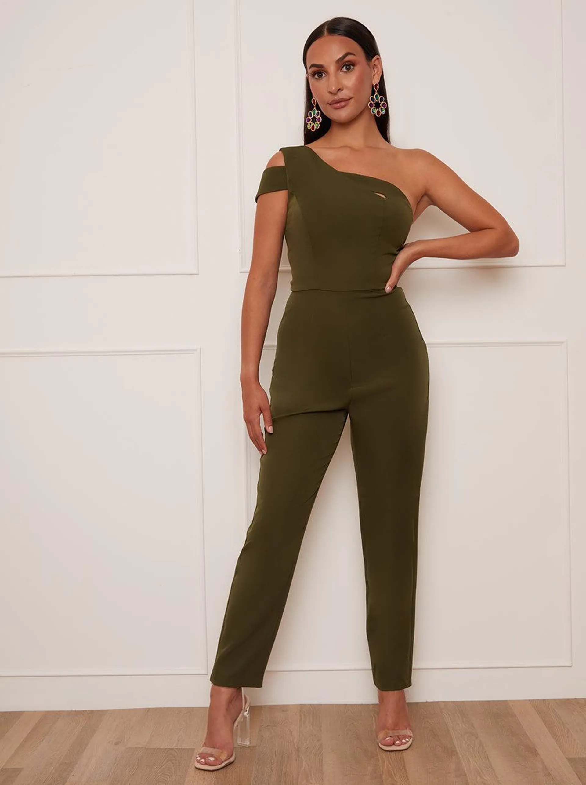 Petite One Shoulder Jumpsuit in Green