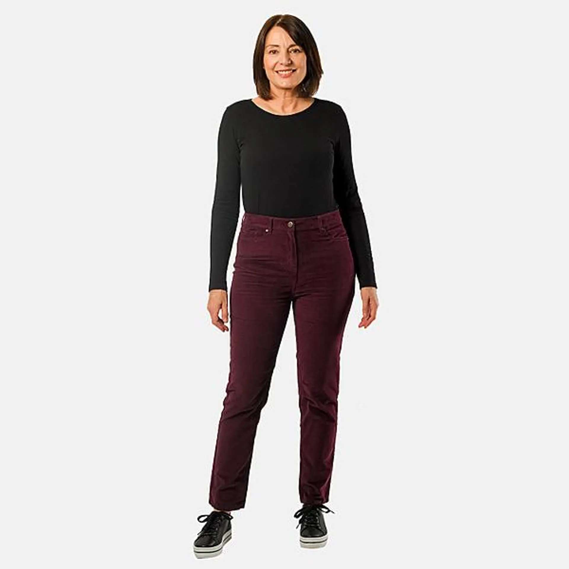 TAMSY Cotton Straight Leg Cord Trouser - Berry