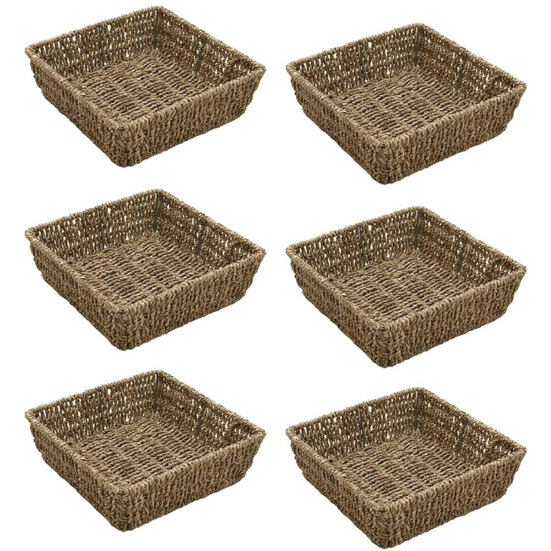 JVL Seagrass Square Storage Tray Set of 6