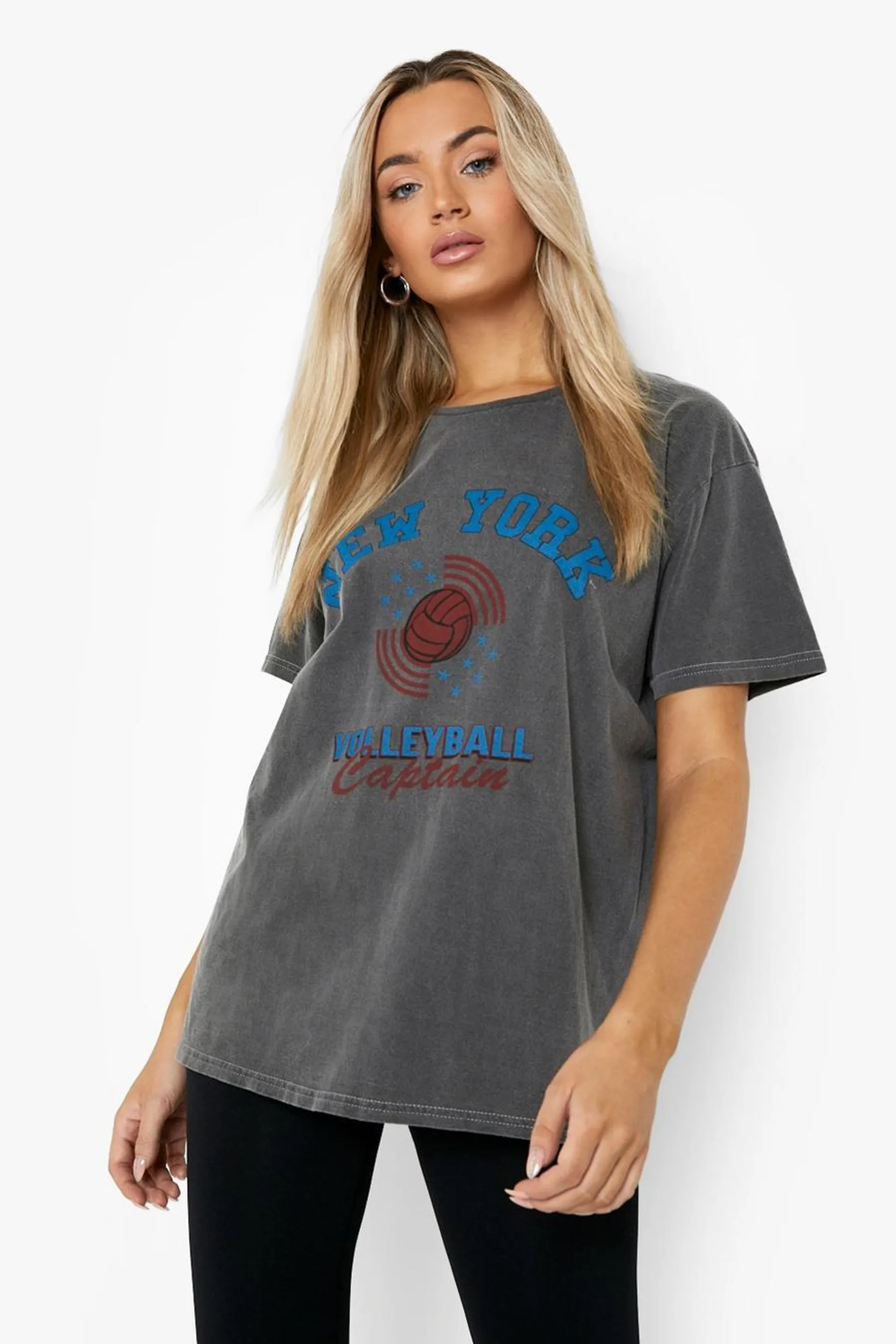 New York Printed Washed Oversized T-shirt