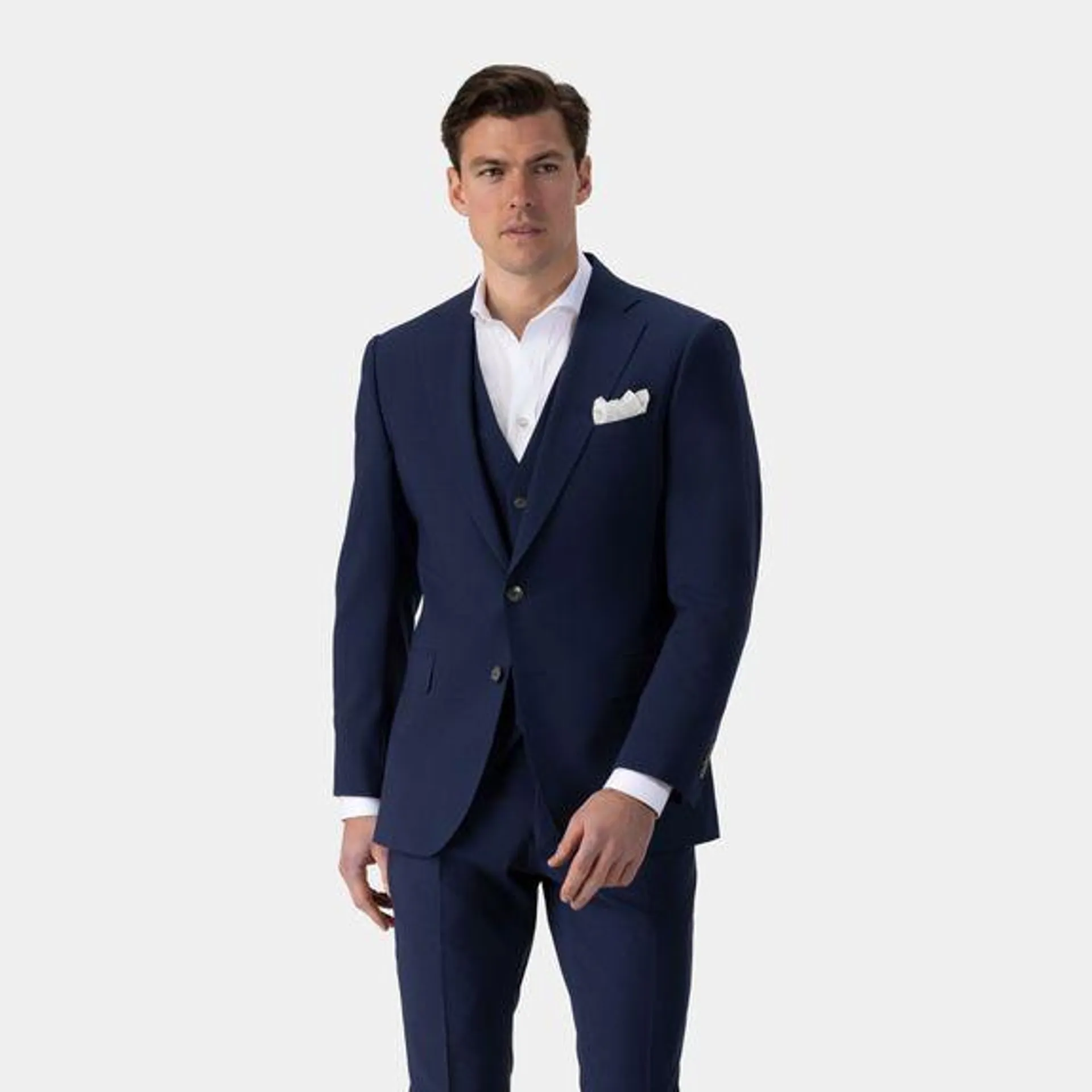 Blue three-piece stretch suit