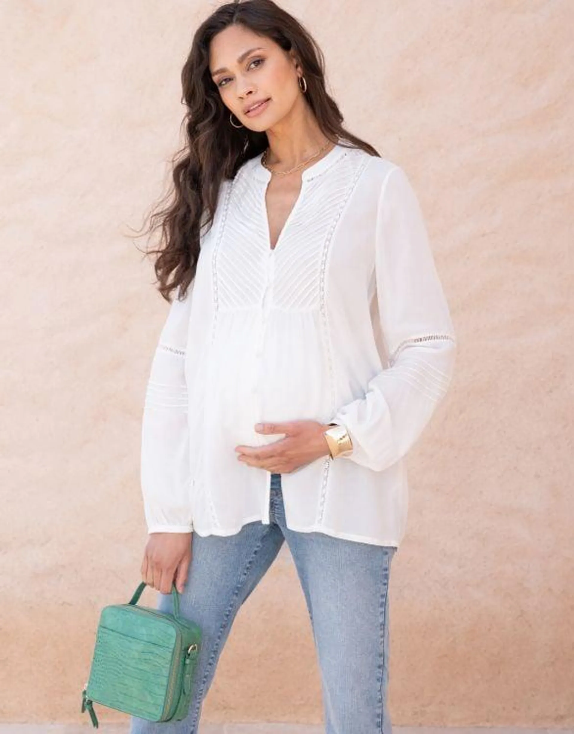 Pintuck Button-Down Maternity-To-Nursing Shirt