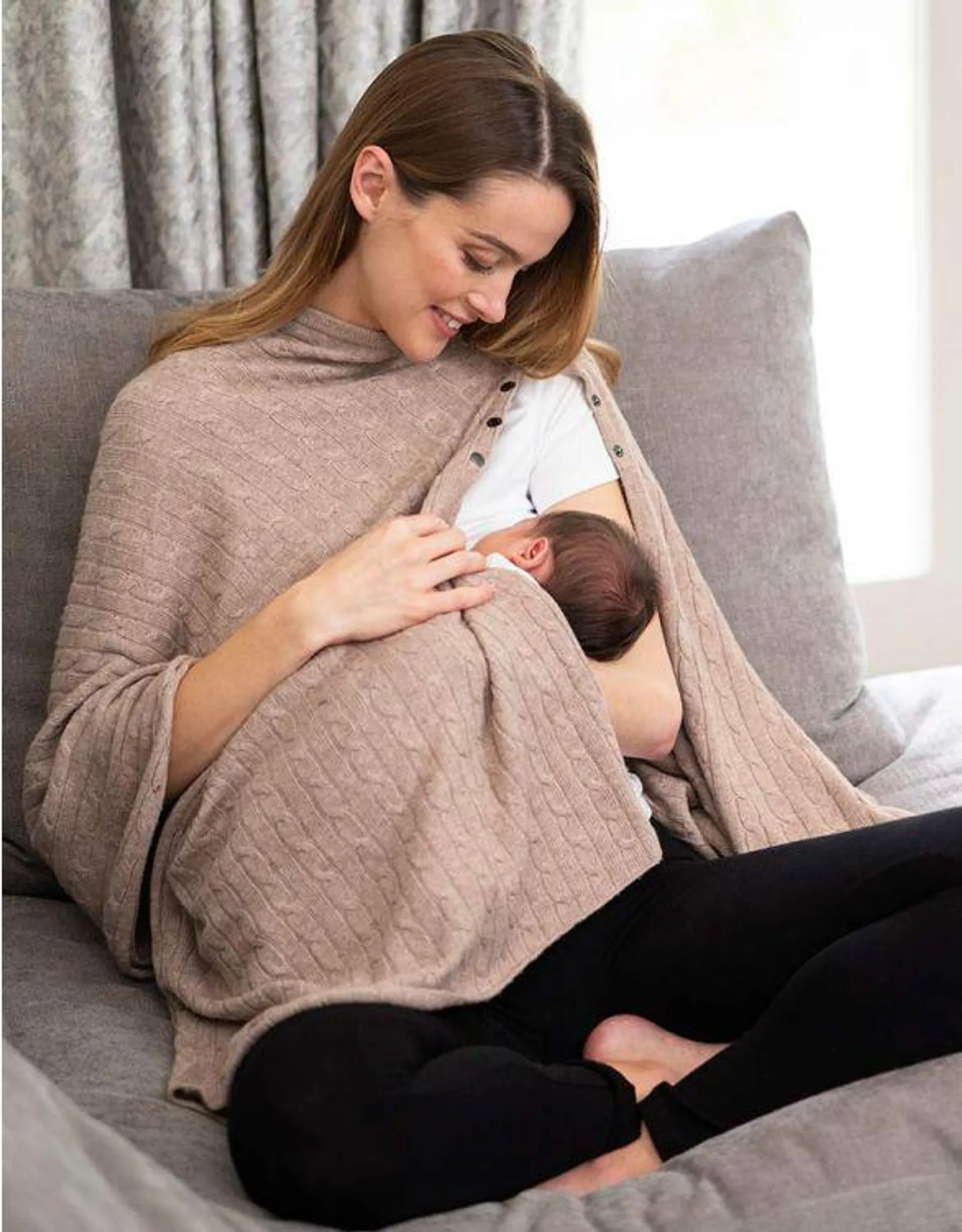 Camel Cable Knit Nursing Cover Maternity Shawl
