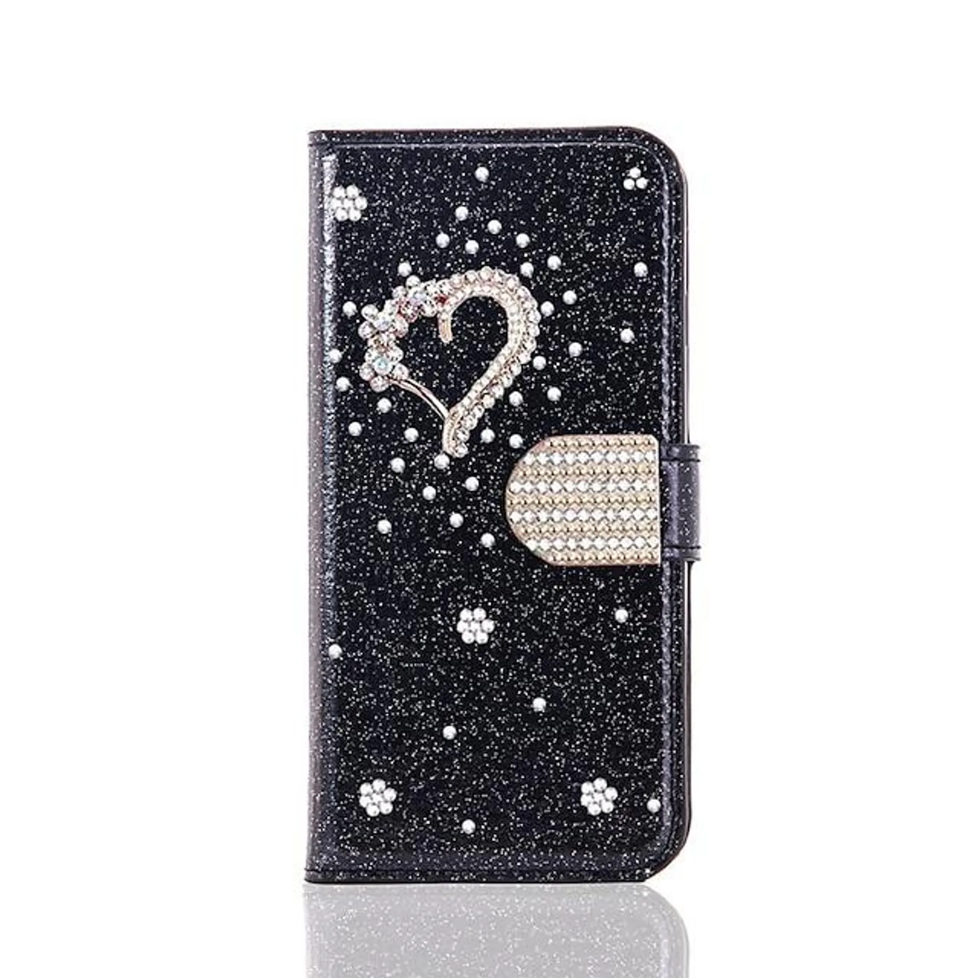 Phone Case For Samsung Galaxy Wallet Case S23 S22 S21 S20 Plus Ultra A14 A34 A54 A73 A53 A33 Note 20 10 with Stand Bling Rhinestone Heart Glitter Shine Flower PU Leather