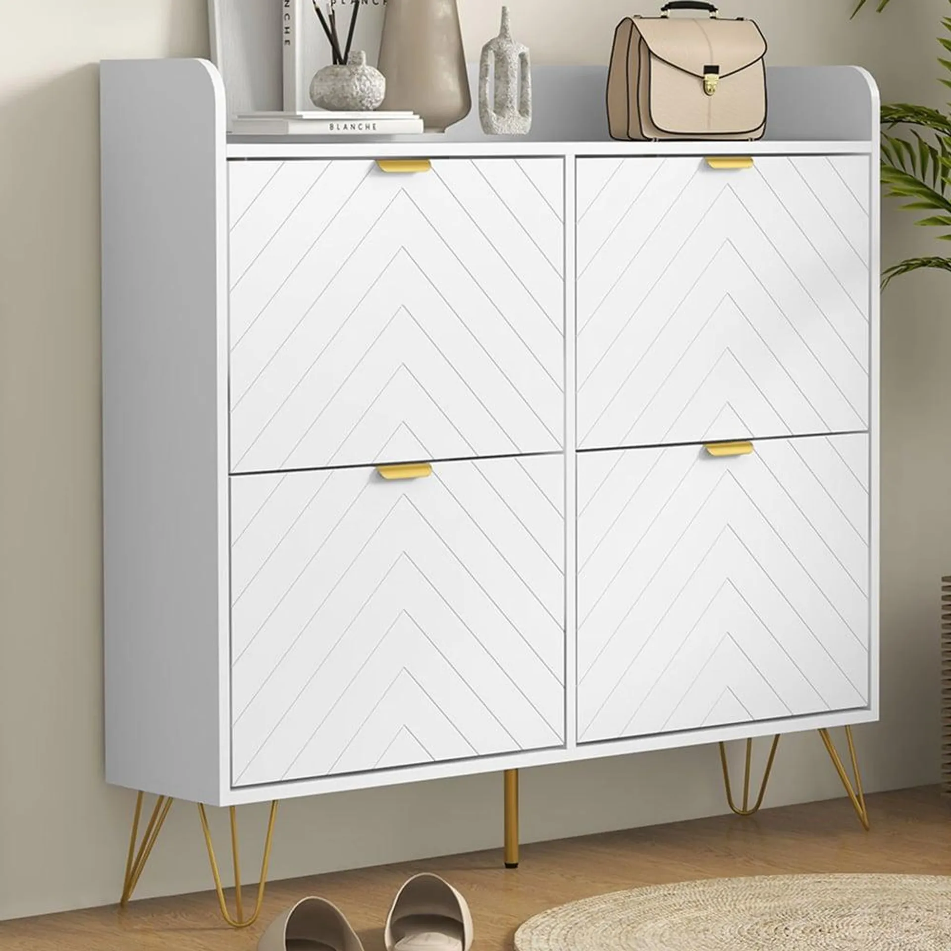 Portland 4 Drawer White Narrow Shoe Cabinet