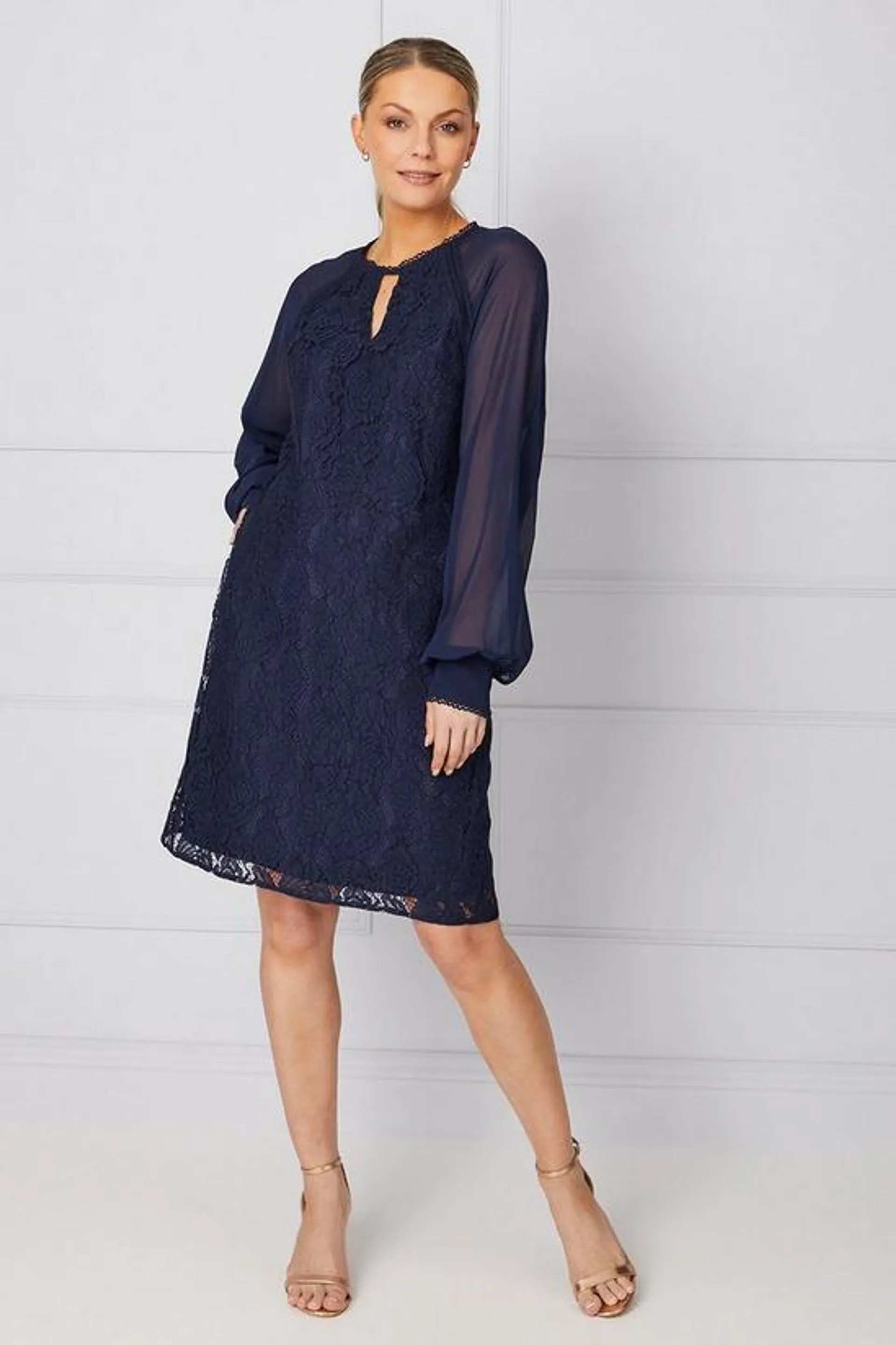 Tall Occasion Premium Lace Chiffon Sleeve Formal Shift Dress