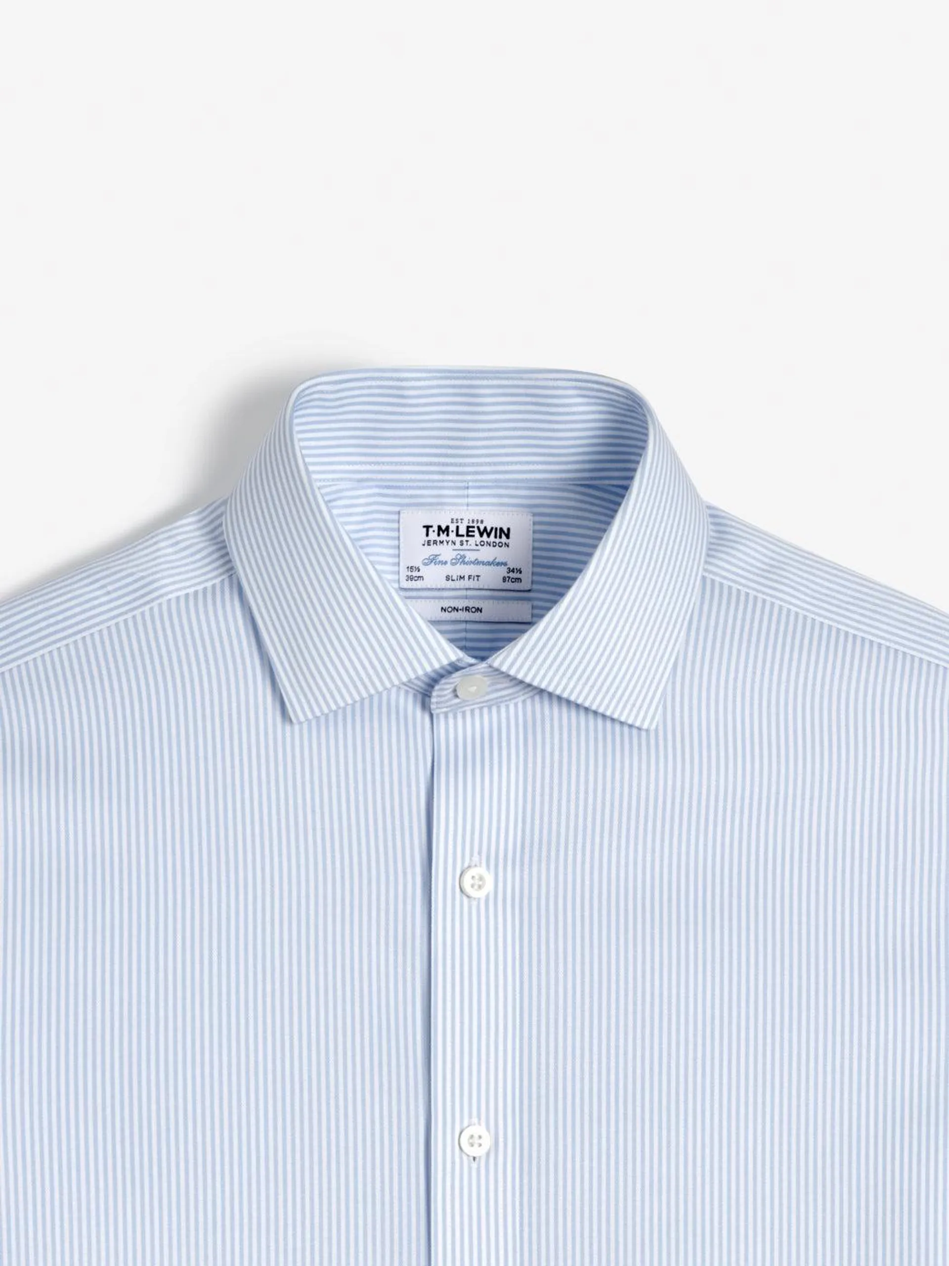 Non-Iron Regular Fit Blue Narrow Stripe Twill Classic Collar Double Cuff Shirt