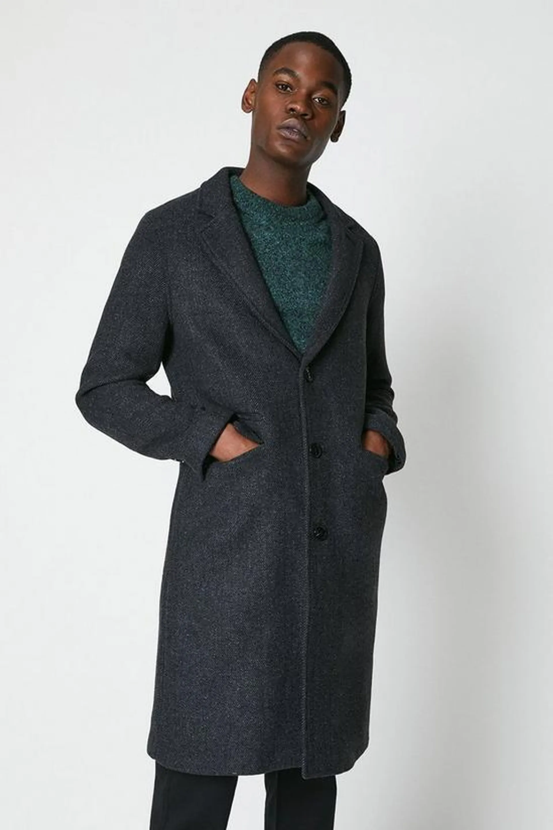 Wool Textured 3 Button Overcoat