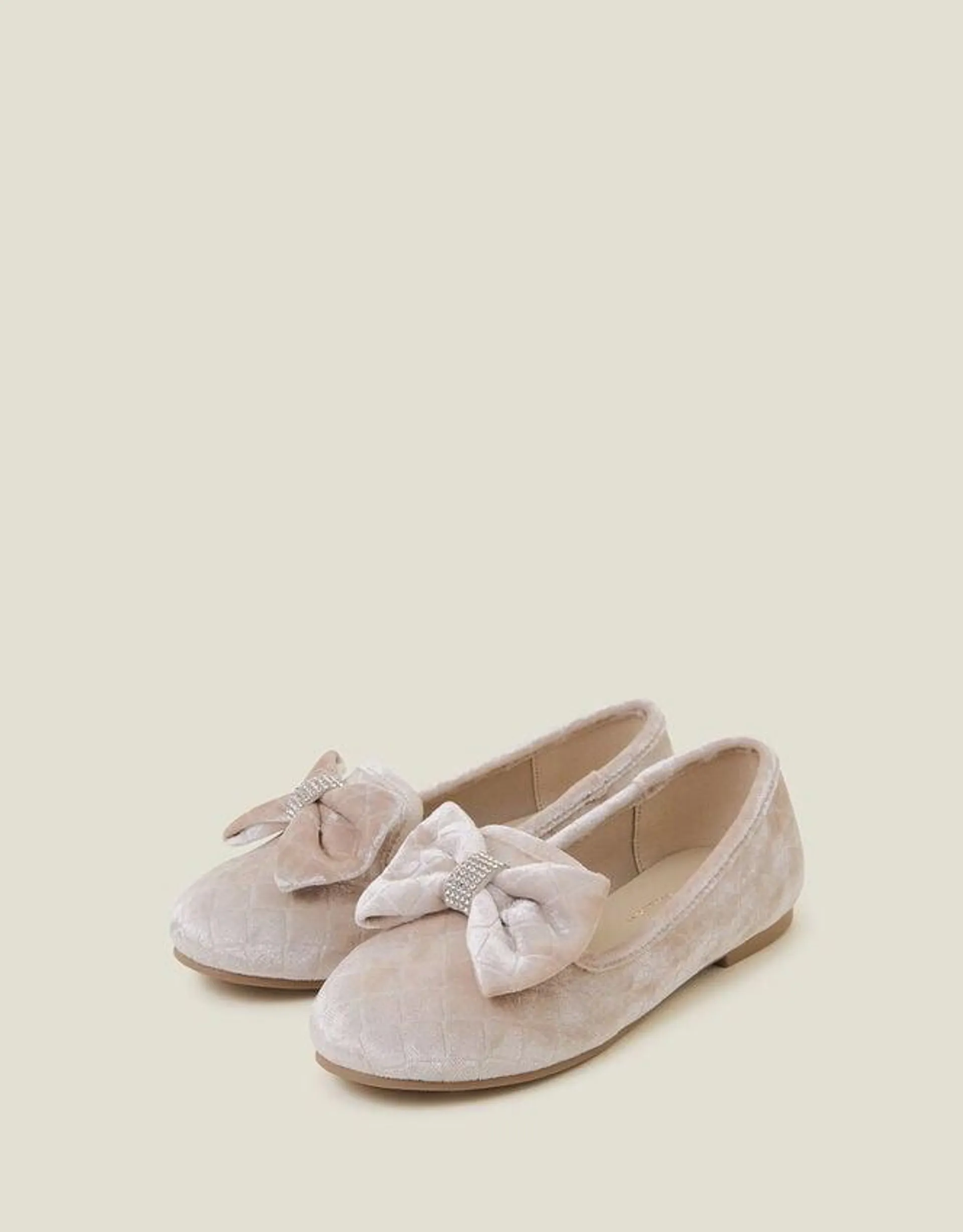 Velvet Bow Ballerina Flats Natural