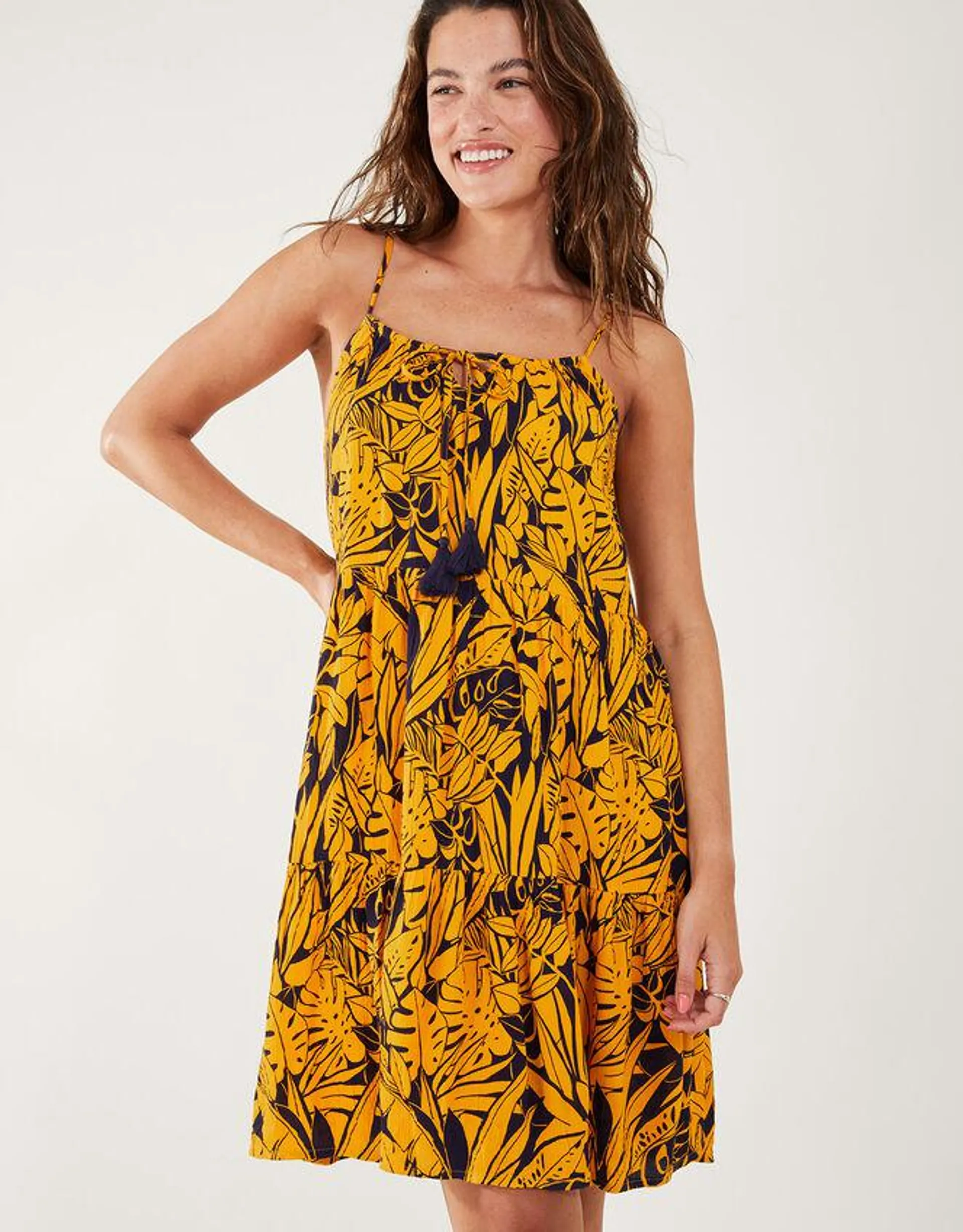 Leaf Print Mini Dress Blue