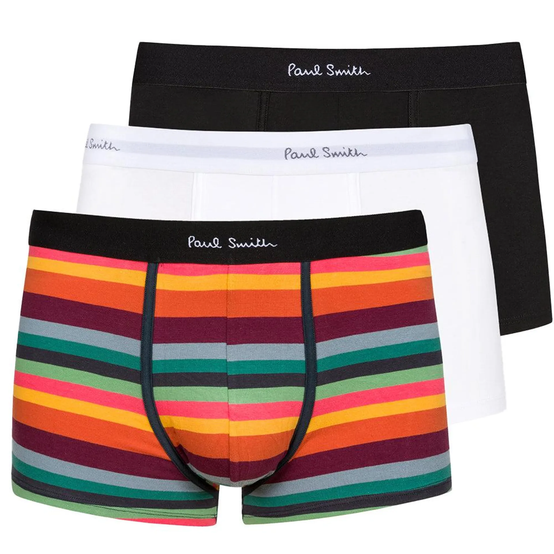 3-Pack Artist Stripe & Solid Boxer Trunks, Black/Multi/White