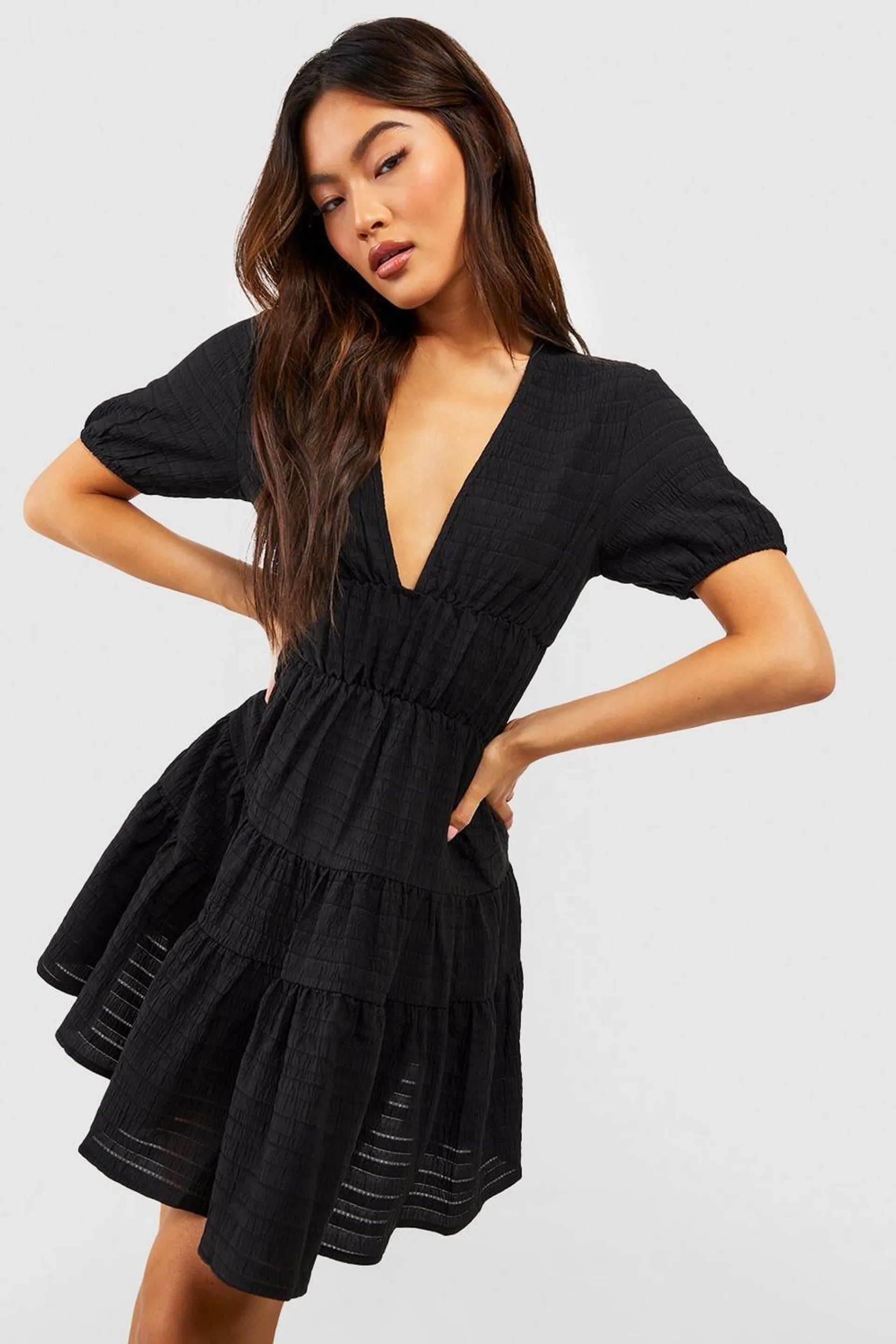 Textured Tiered Smock Dress