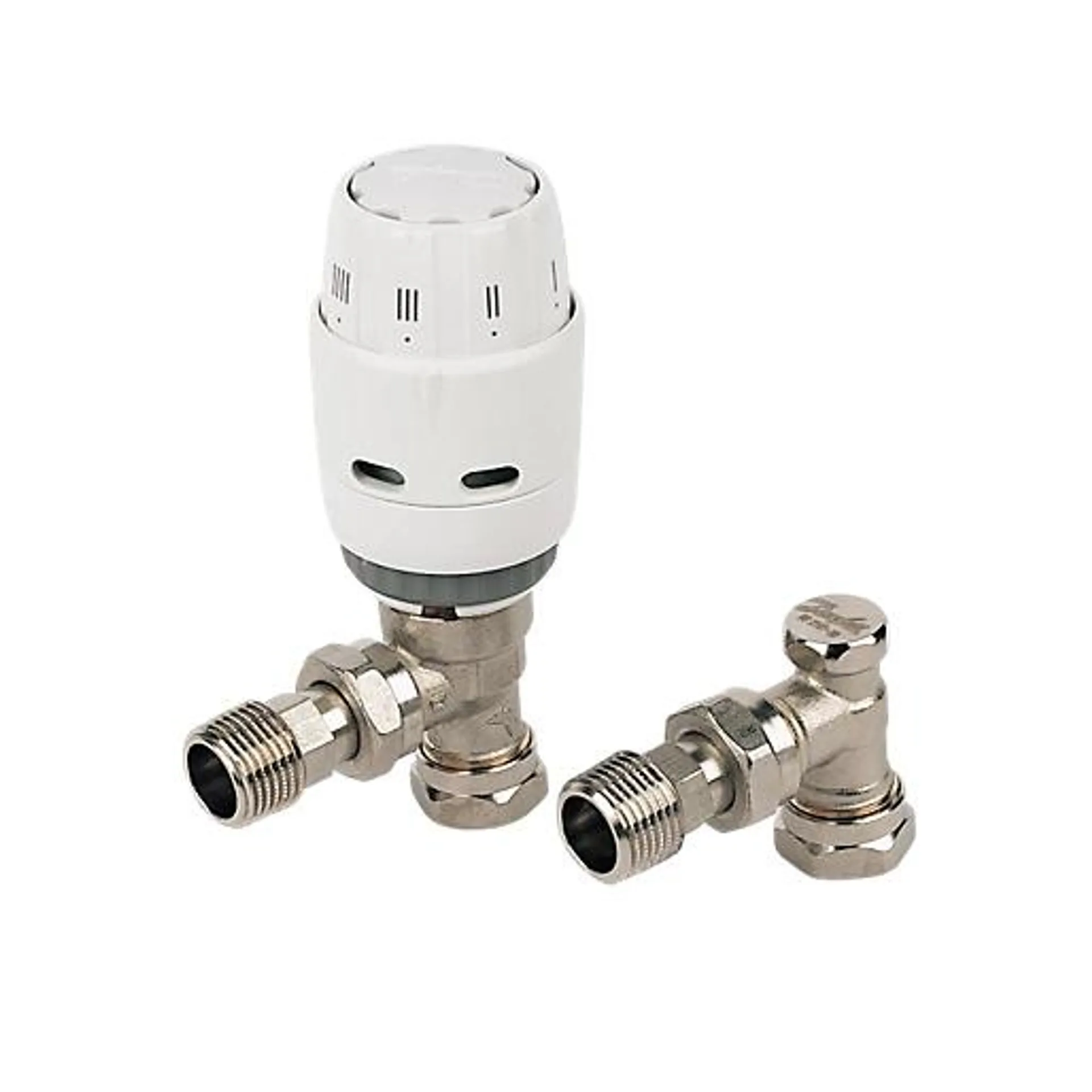 Danfoss RAS-C² White Angled Thermostatic TRV & Lockshield 15mm x 1/2"