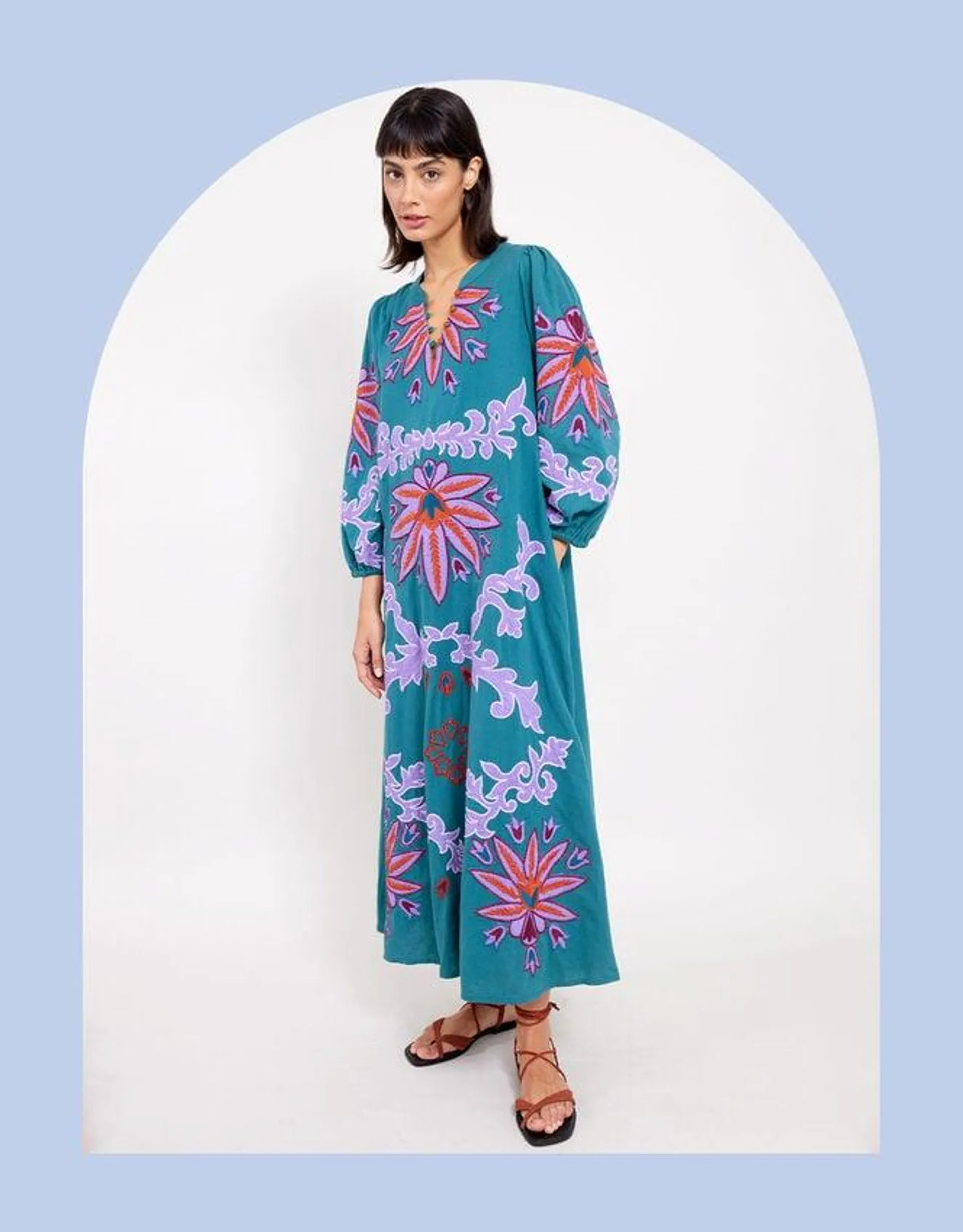 East Taylor Embroidered Dress Teal