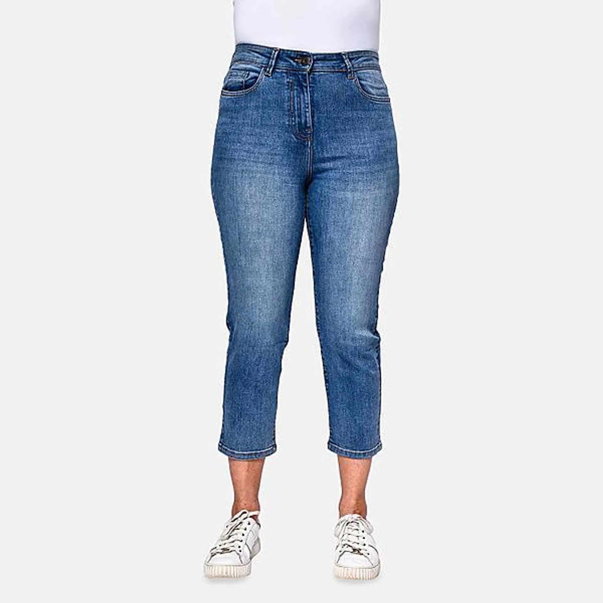 Tamsy Stretch Cropped Jean - Mid Blue