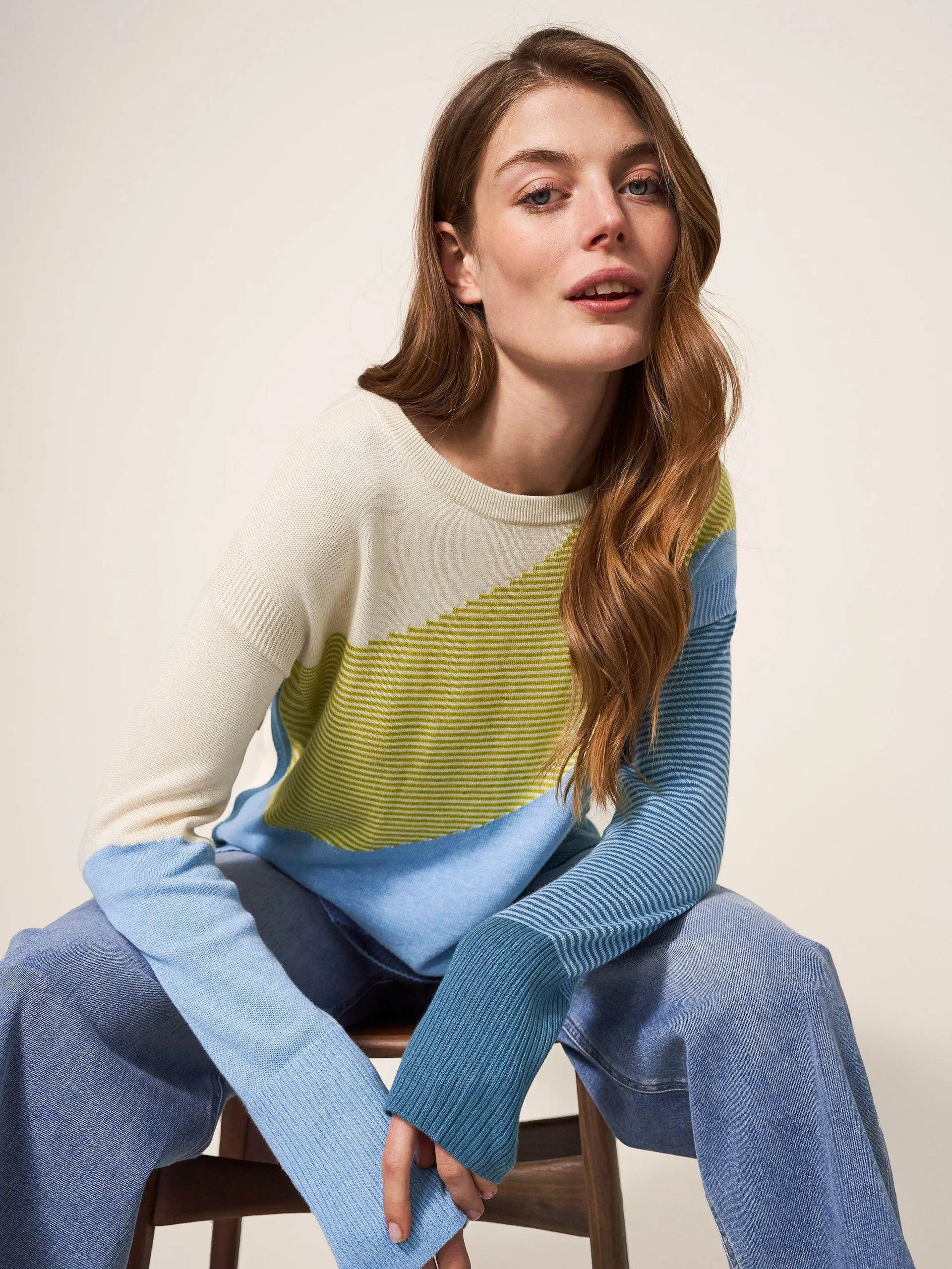 OLIVE ABSTRACT JUMPER in BLUE MULTI