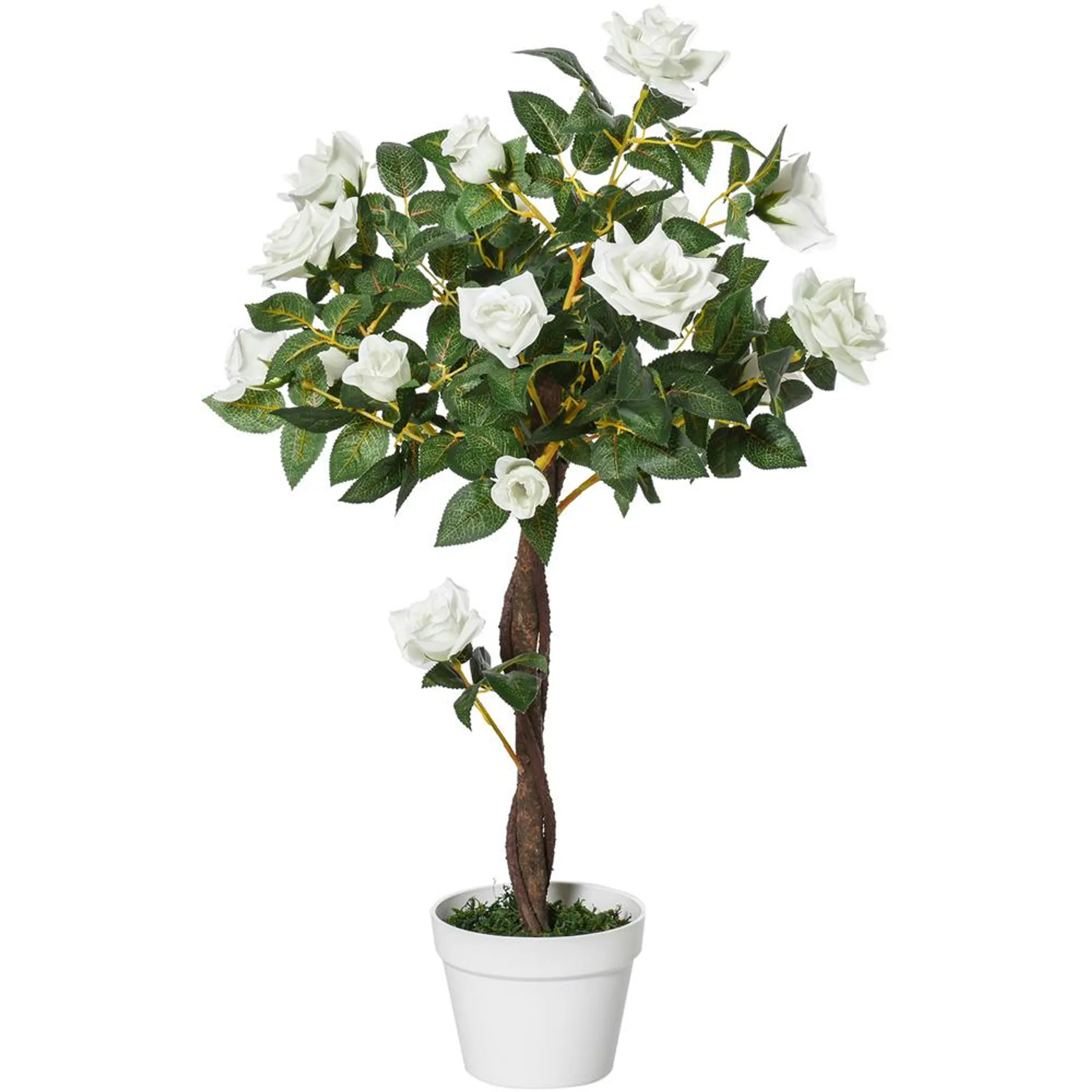Outsunny White Flowers Rose Tree Artificial Plant In Pot 3ft
