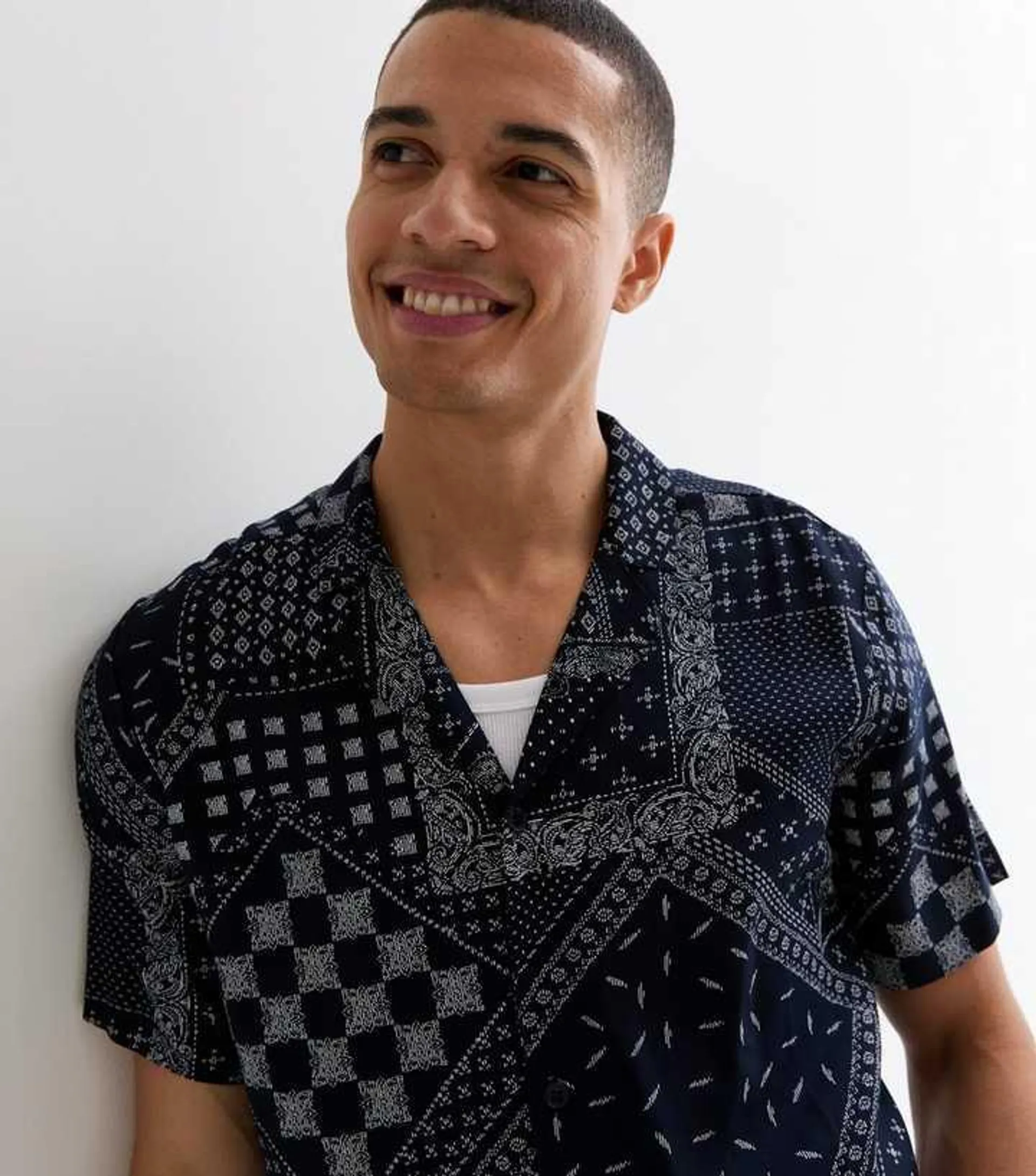 Navy Bandana Print Short Sleeve Shirt