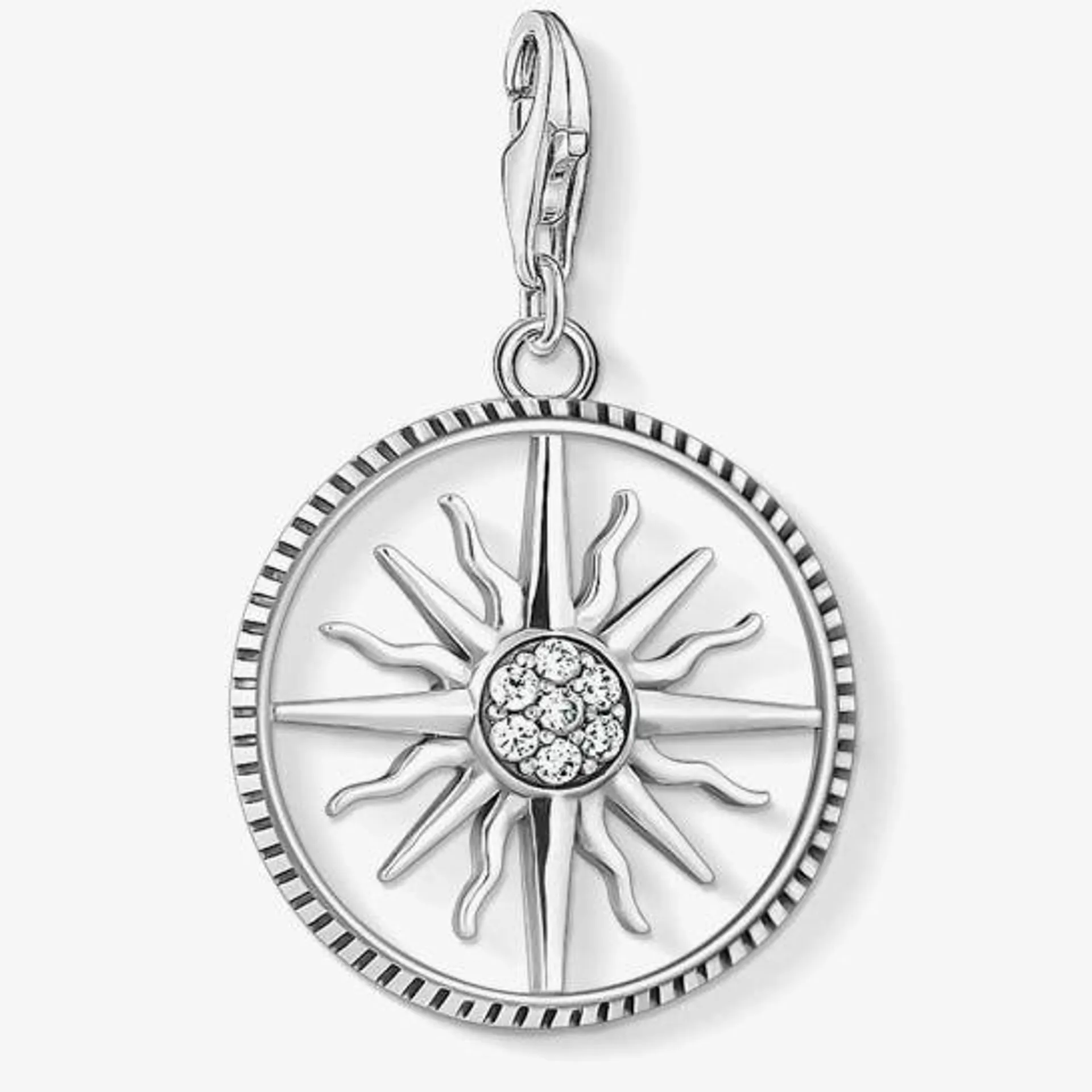 Sterling Silver Oxidised Cubic Zirconia Sun Dial Charm