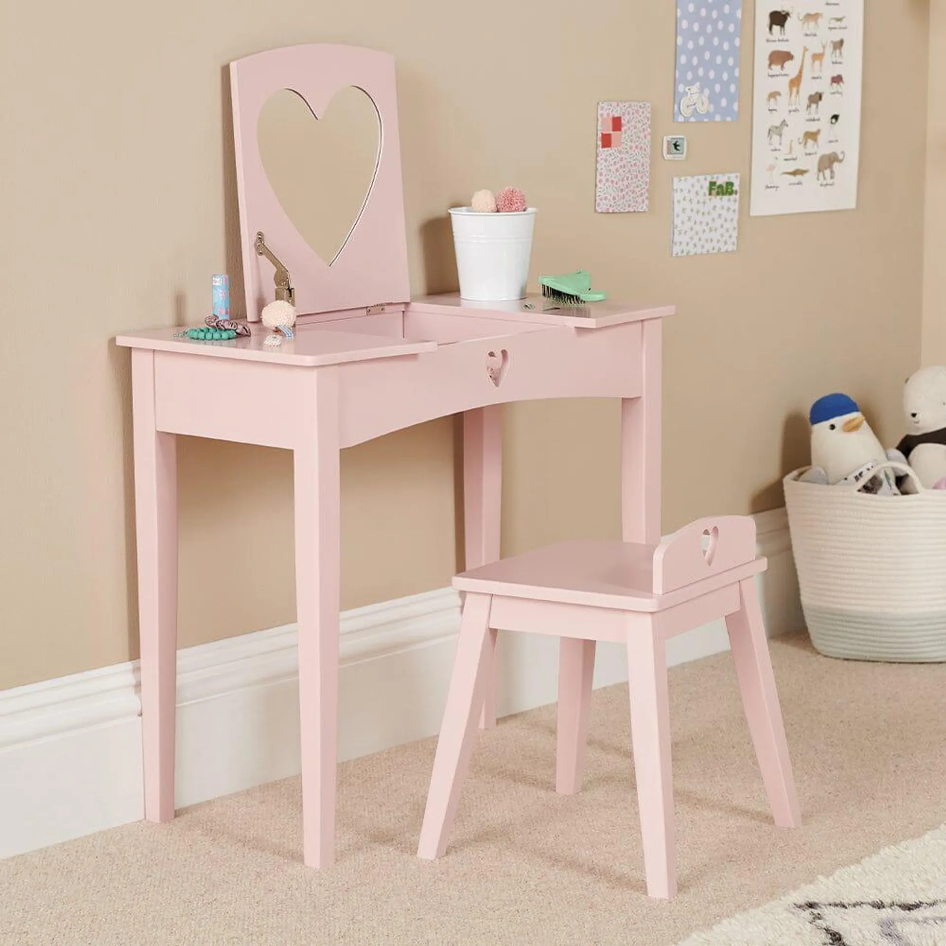 Sweetheart Dressing Table & Stool, Chalk Pink